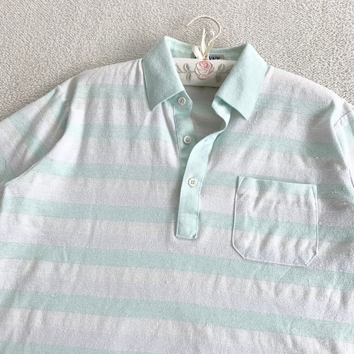 민트코어 ♥ 연민트 연보라 스트라이프 테리 카라t 상품이미지2