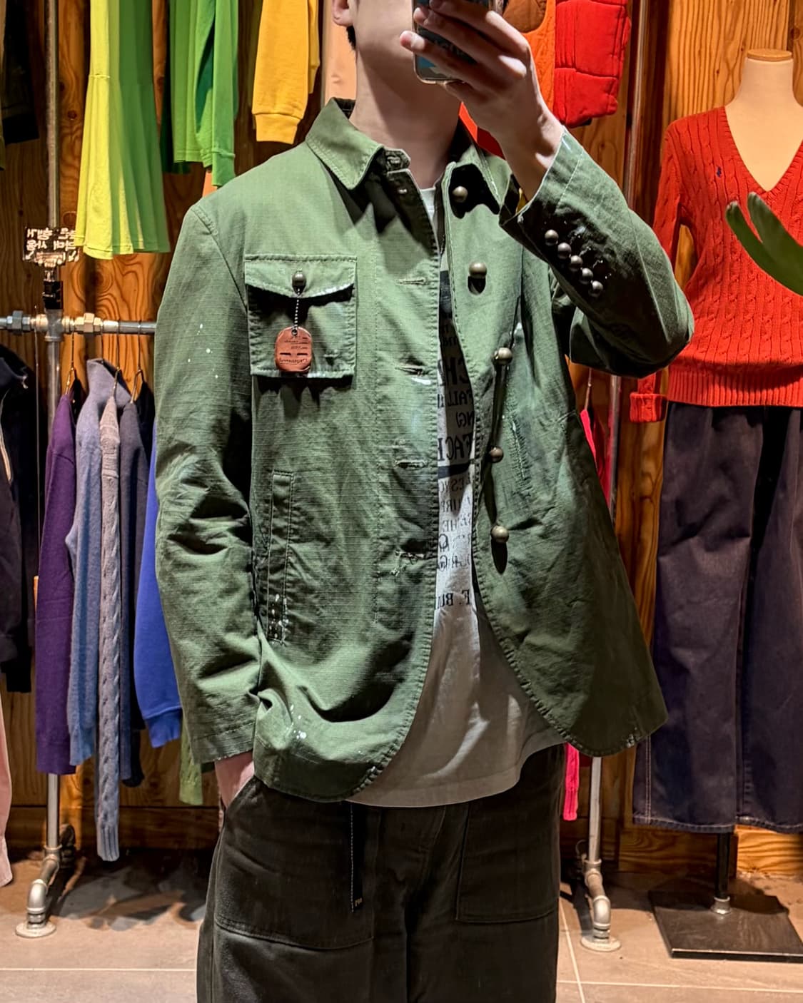 50 DSQUARED 디스퀘어드2 페인팅 써클버튼 카키 야상 자켓 상품이미지1