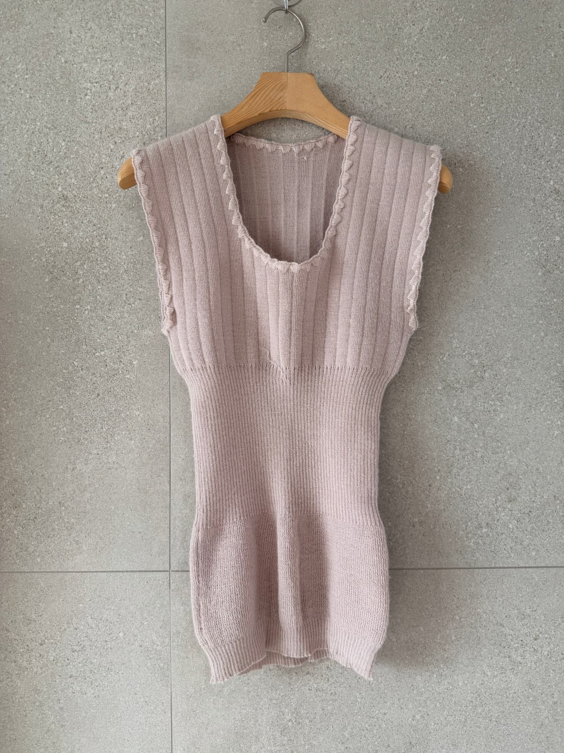 핑크 니트 뷔스티에 탑 민소매 나시 상품이미지1