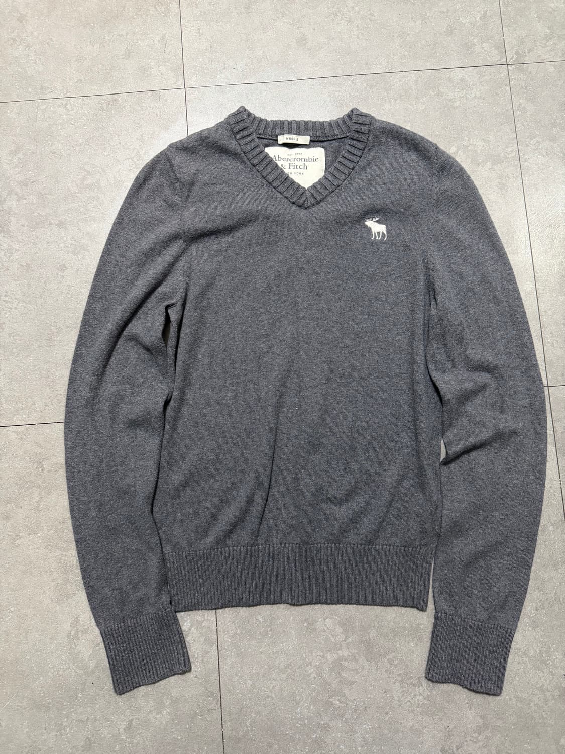 00s 아베크롬비 그레이컬러 미니로고 빈티지 코튼 니트 95size   상품이미지1