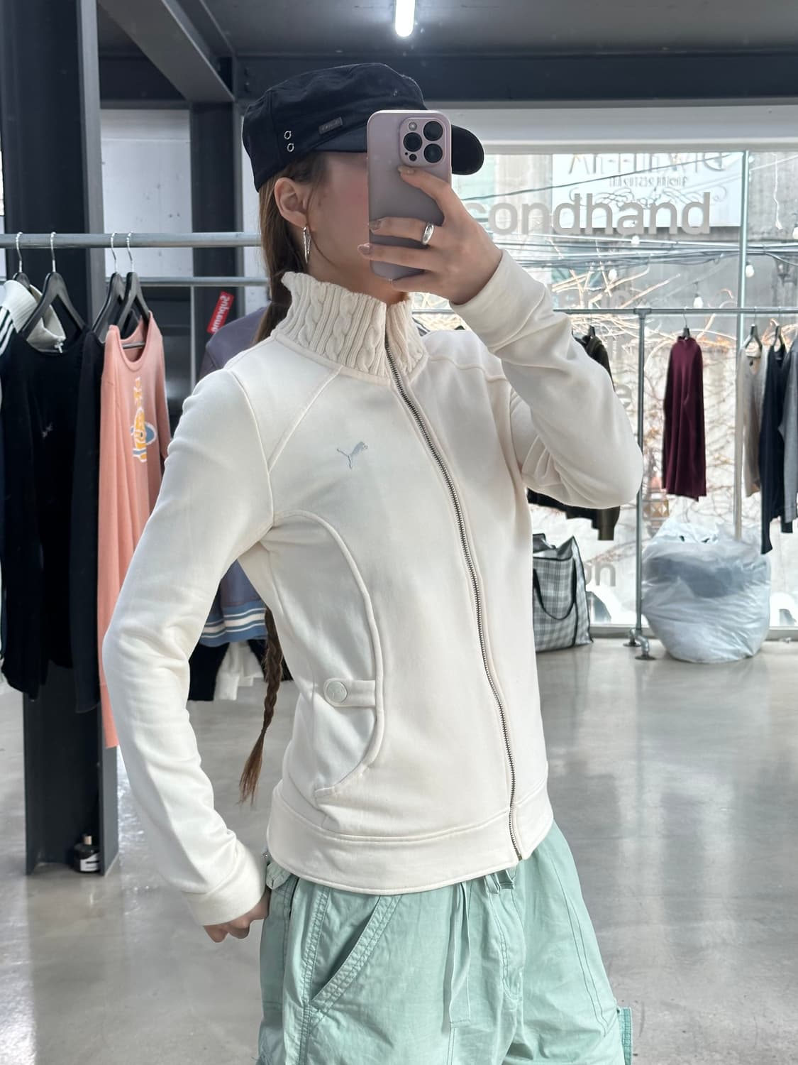 퓨마 꽈배기 버튼 하이넥 스웻자켓 상품이미지1