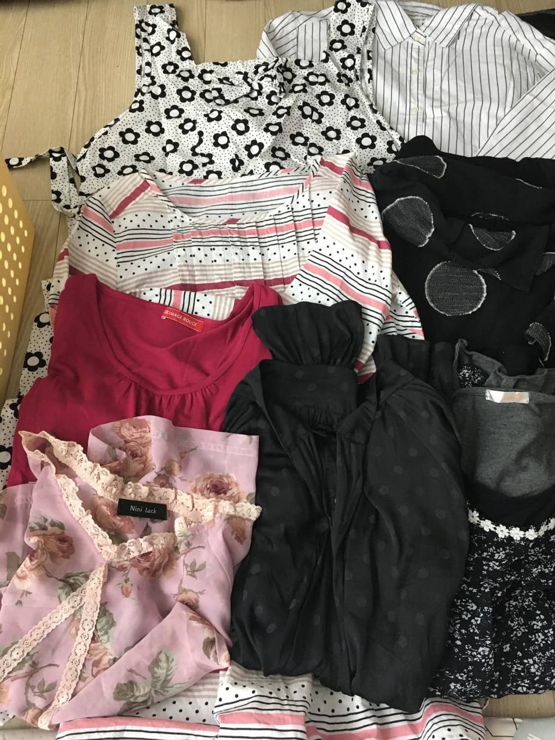 일본빈티지 플리츠 도트 블라우스 원피스 레이어드 상품이미지6