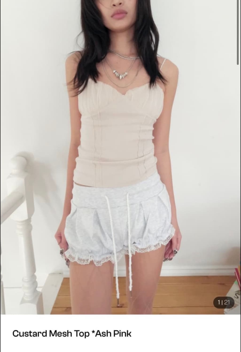 루즈슬립오버 Custard Mesh Top *Ash Pink 상품이미지1