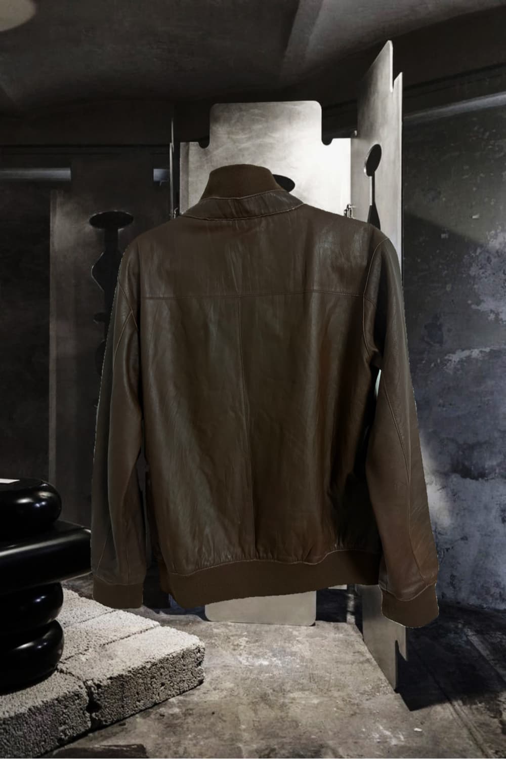 vintage leather high neck jacket brown 상품이미지2