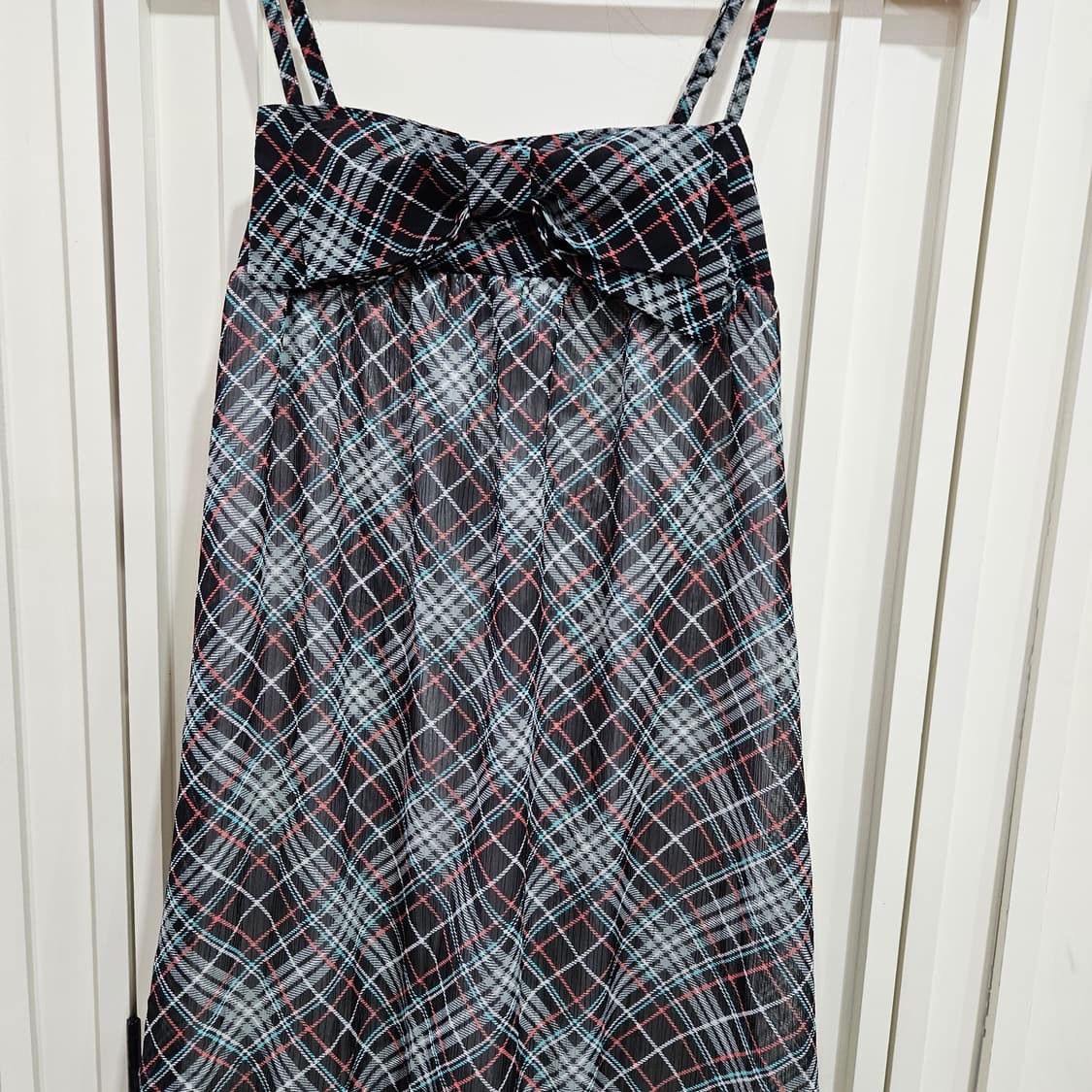 체크 리본 레이스 캐미 원피스 상품이미지3