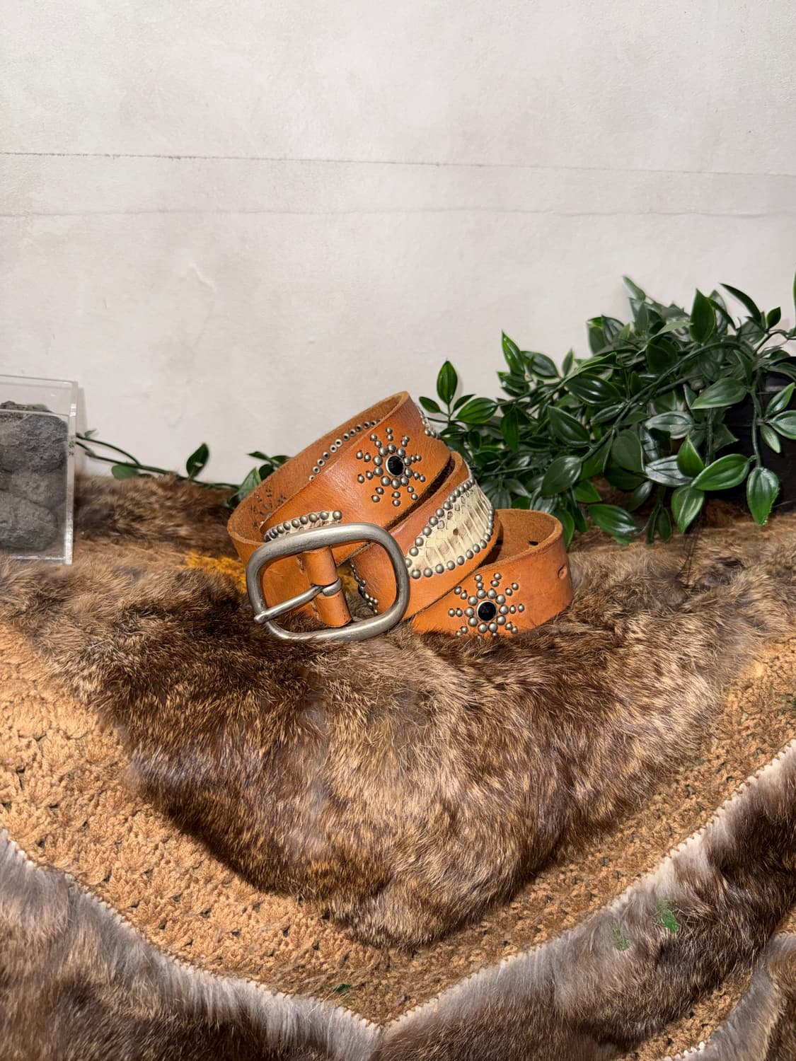 Brown western stud python leather belt 상품이미지1