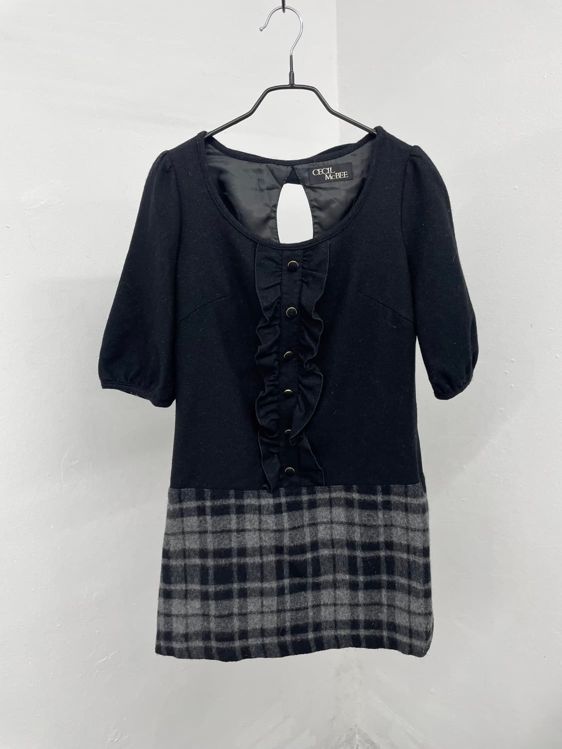 세실맥비 오네갸루 버튼 체크 원피스 상품이미지5