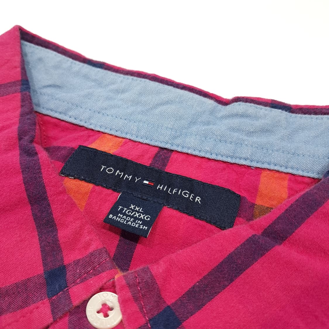 CK107 2XL 타미힐피거 타탄체크 버튼다운 핫핑크 셔츠 남방 상품이미지3