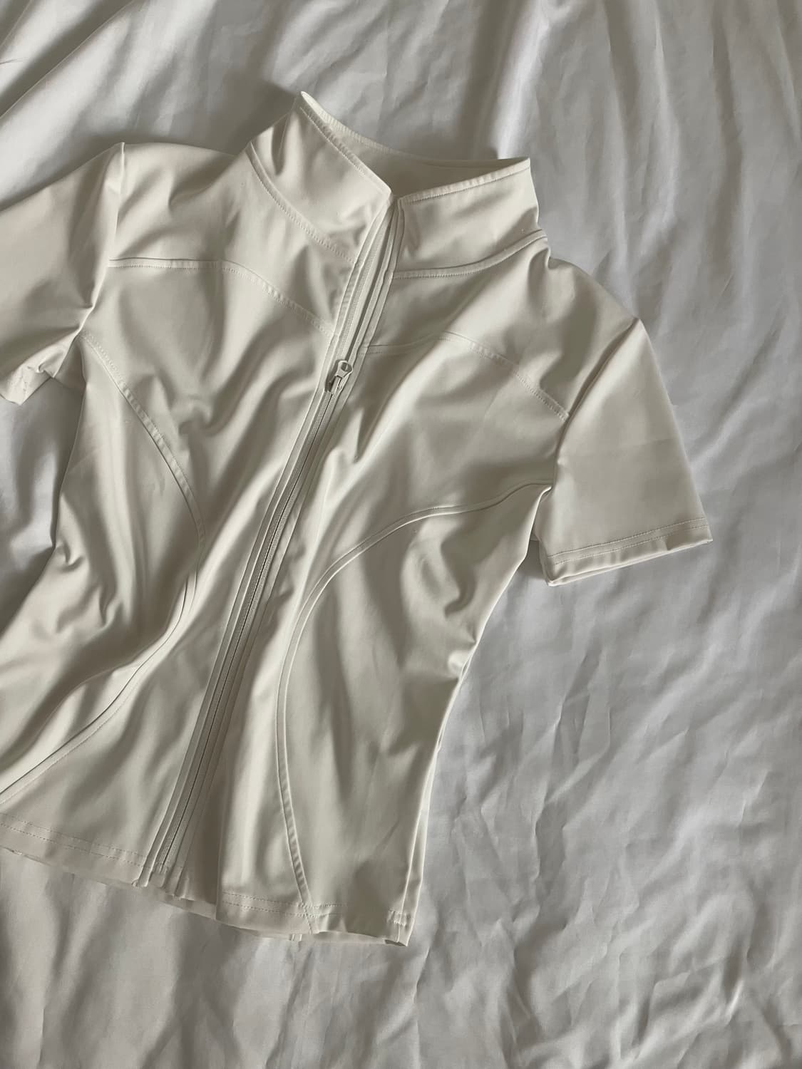 빈티지 딱붙 반팔 집업 화이트 상품이미지4