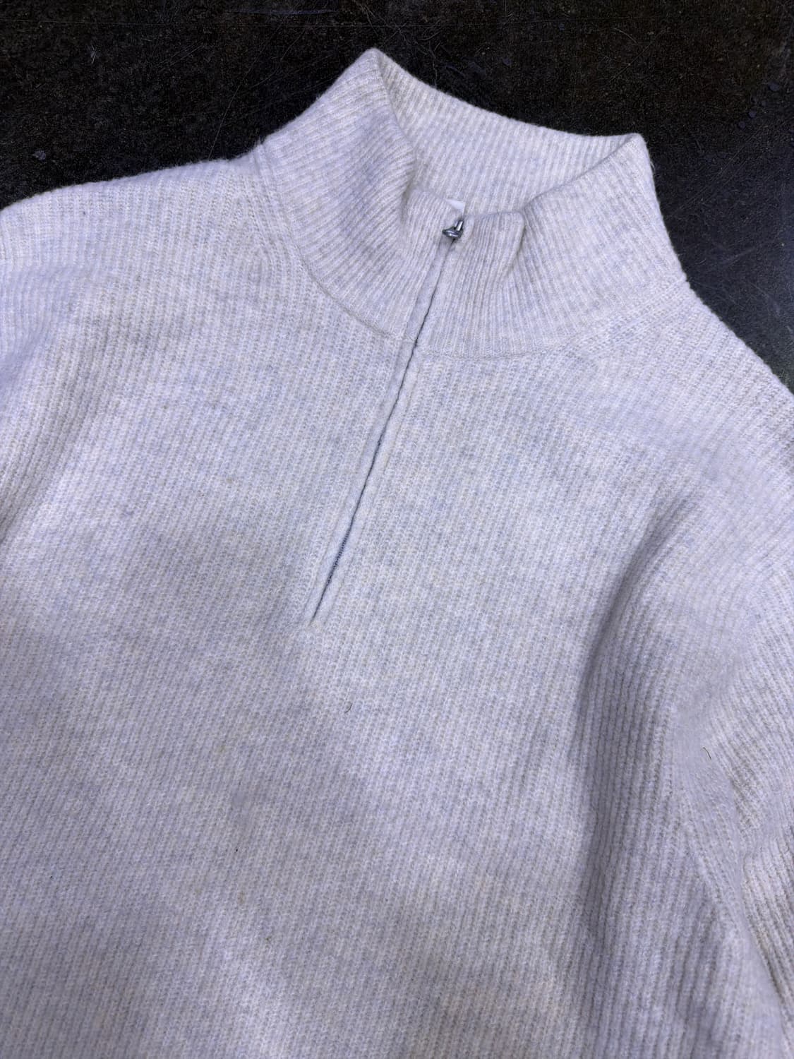 유니클로 하프 집업 얀 니트 풀오버 스웨터 아이보리 XL 상품이미지4