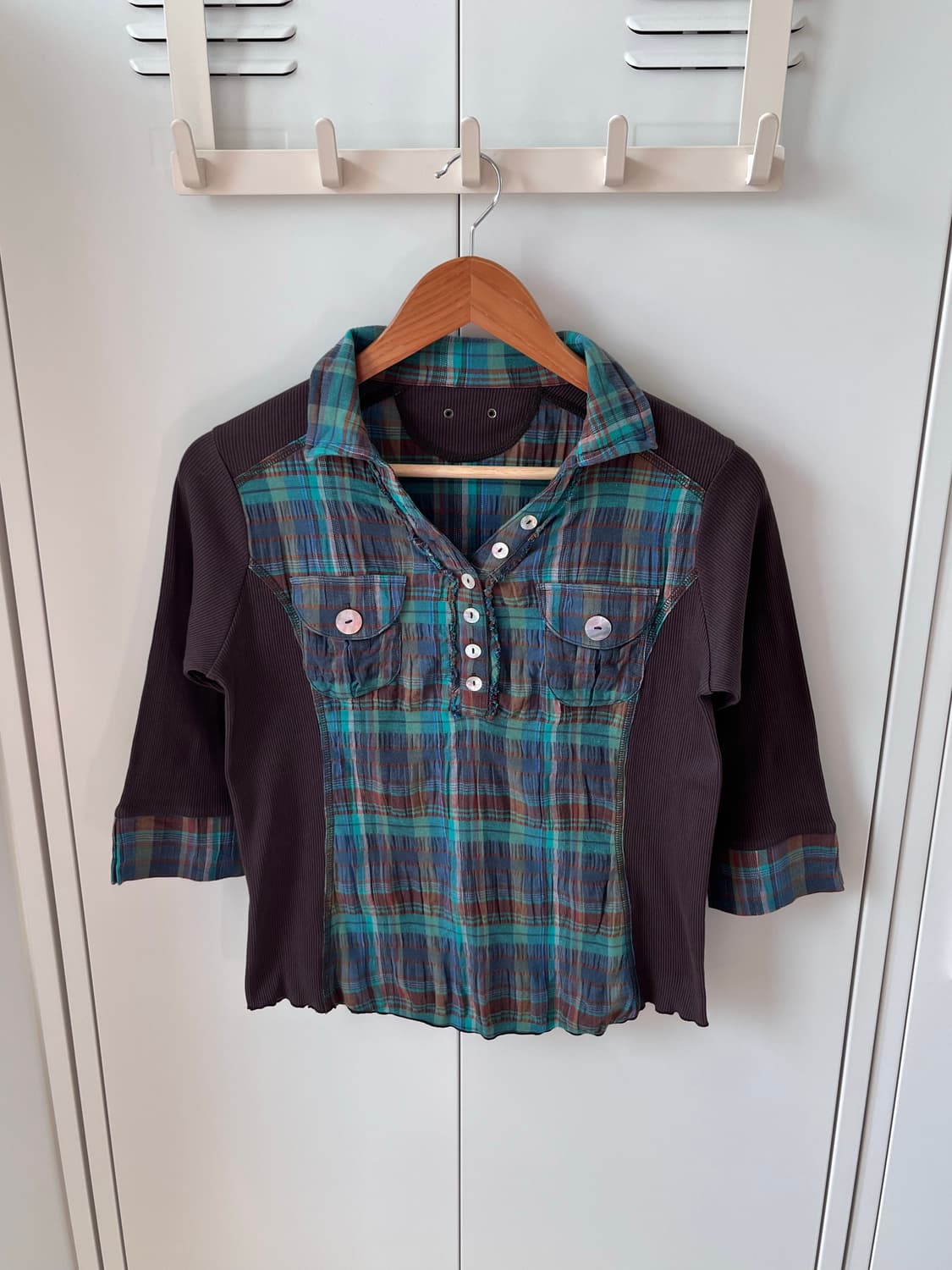 Apaiser 체크 레이어드 카라 티셔츠 상품이미지6