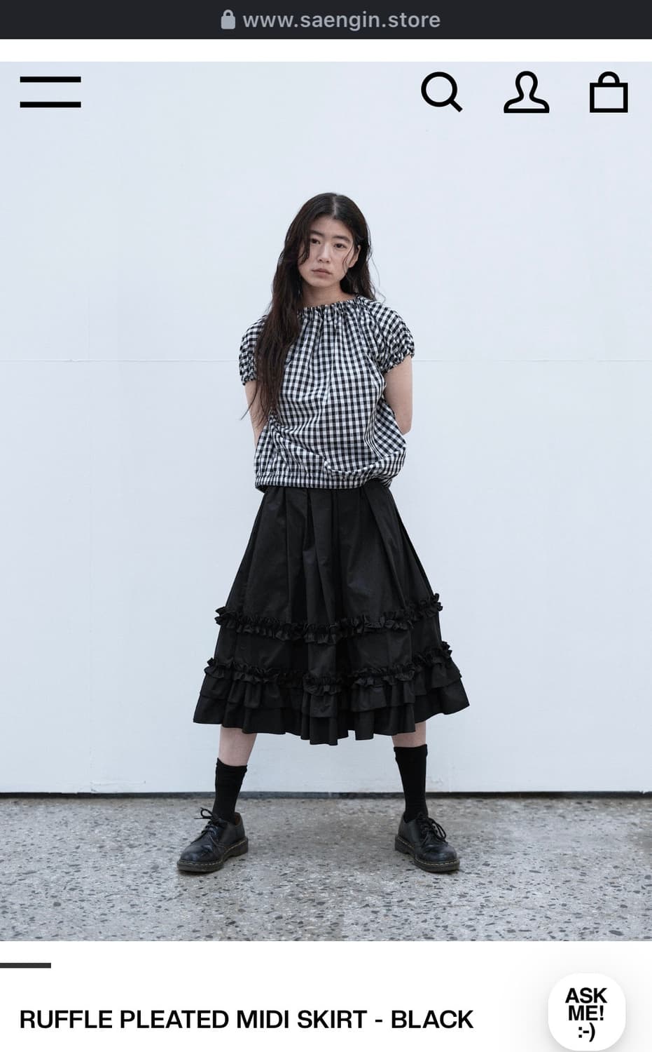 생긴스튜디오 RUFFLE PLEATED MIDI SKIRT - BLACK 상품이미지2