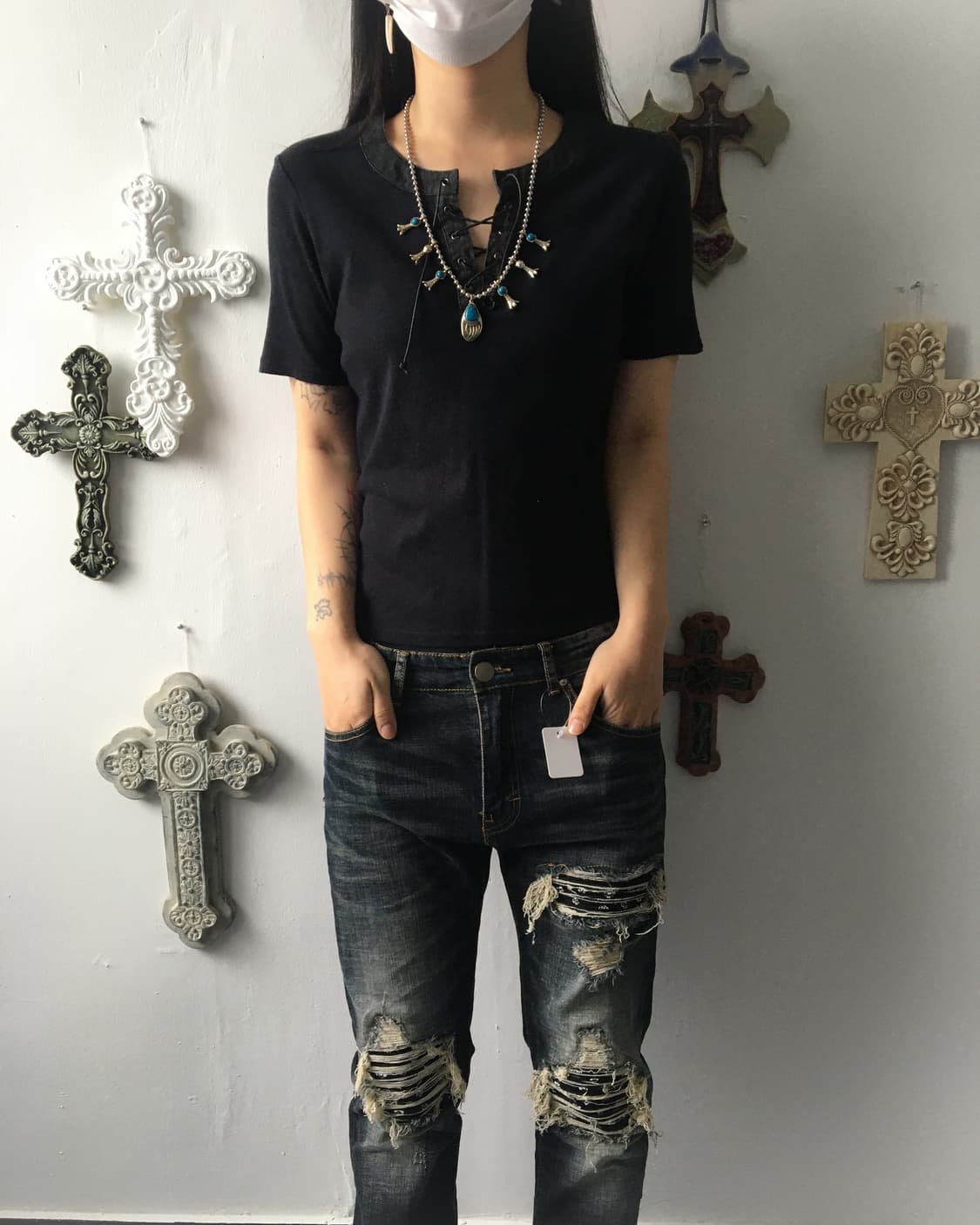 Lace up point t shirt 상품이미지1