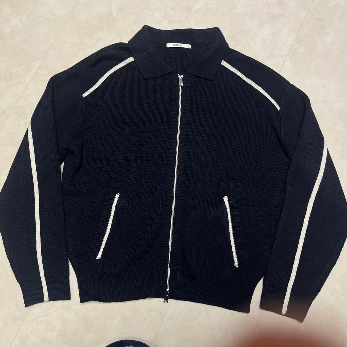 (L) 키뮤어 라인 카라 니트 집업 네이비 상품이미지1