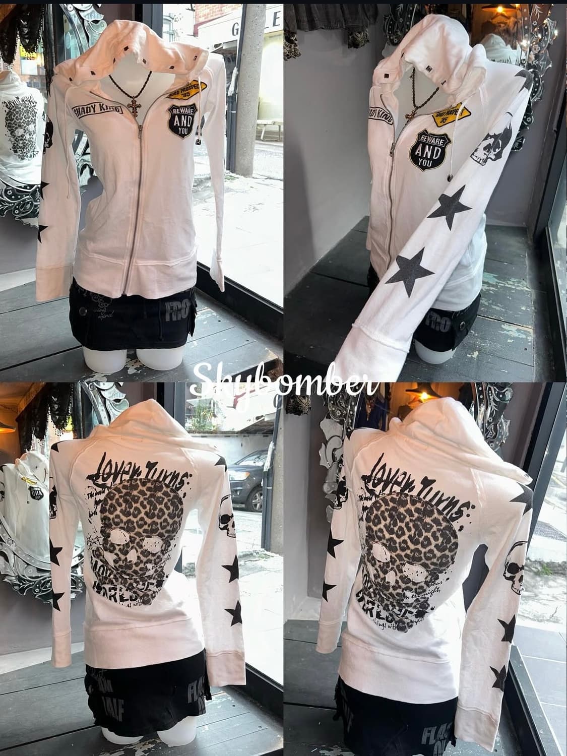 갸루 펑크 빈티지 레오파드 호피 해골 스컬 후드집업 상품이미지3