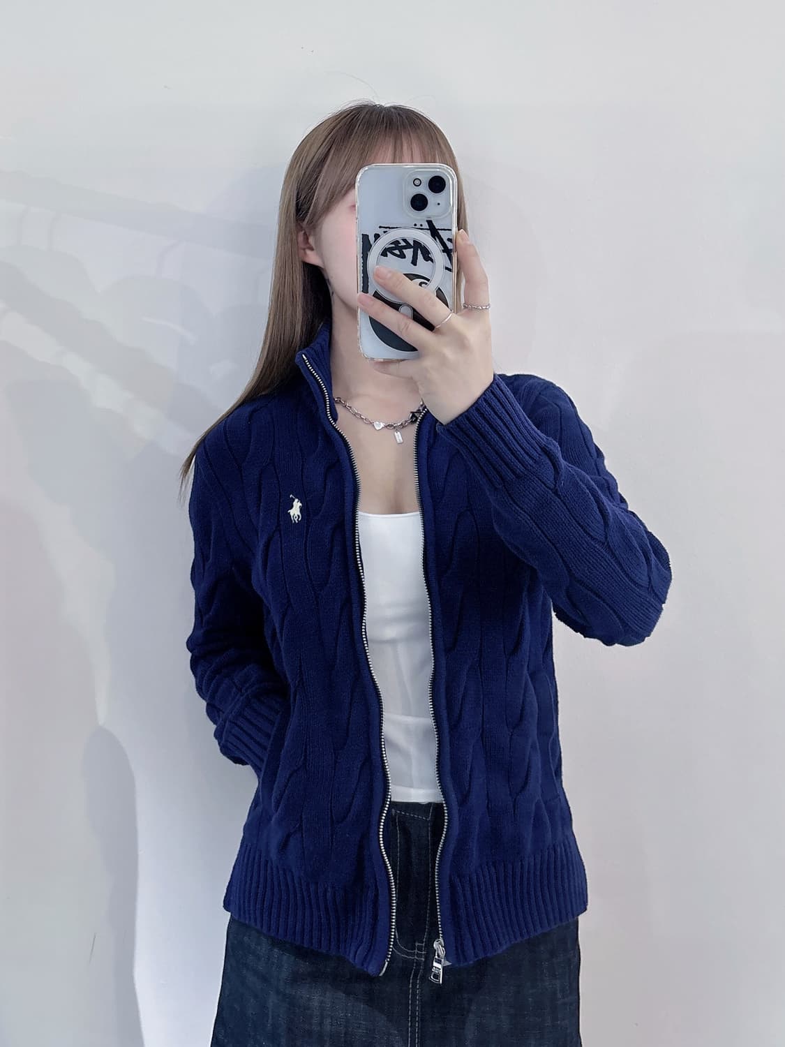 폴로랄프로렌 화이트포니 네이비 케이블 니트집업 상품이미지3