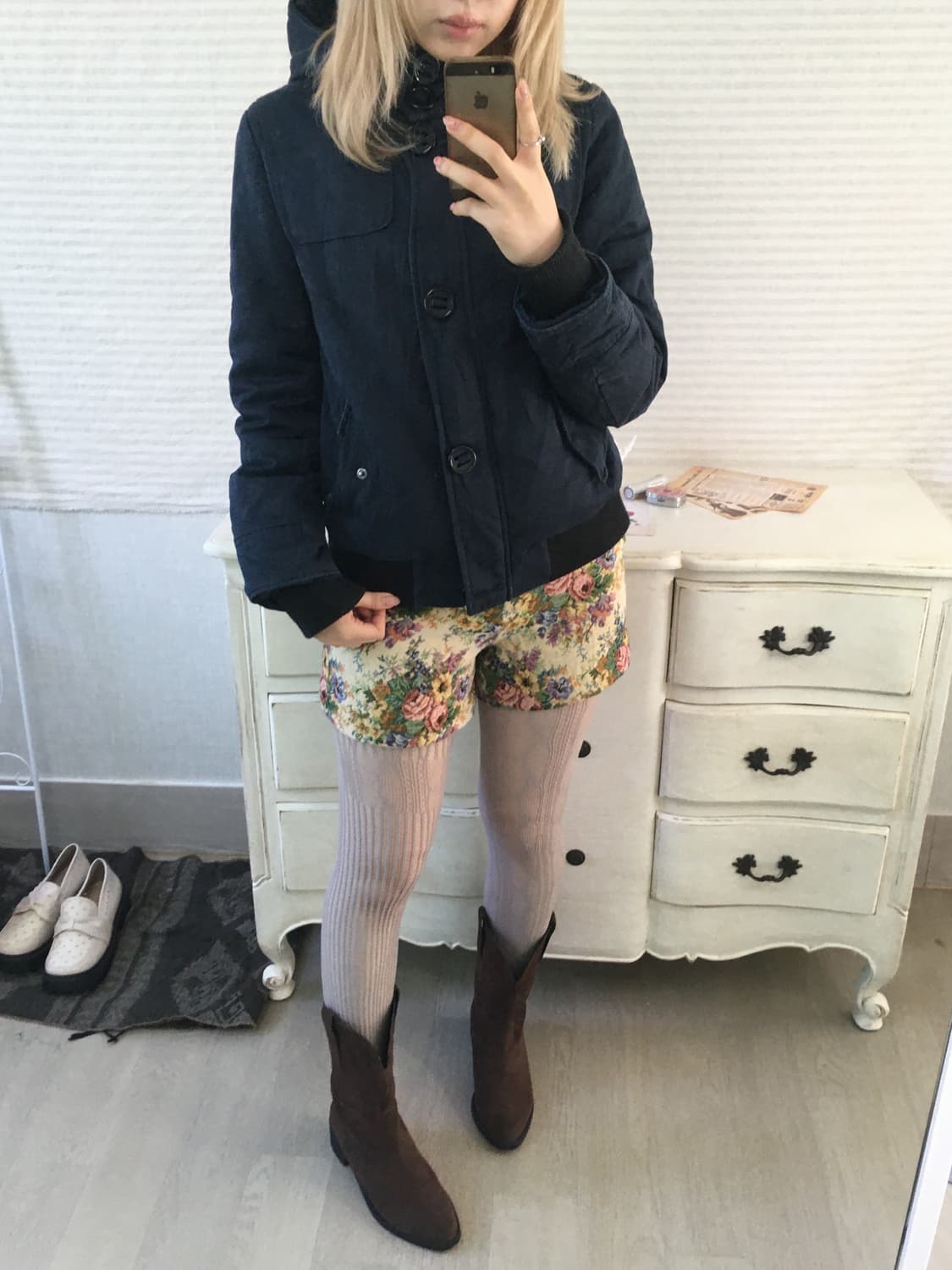 navy button hood down blouson 상품이미지7