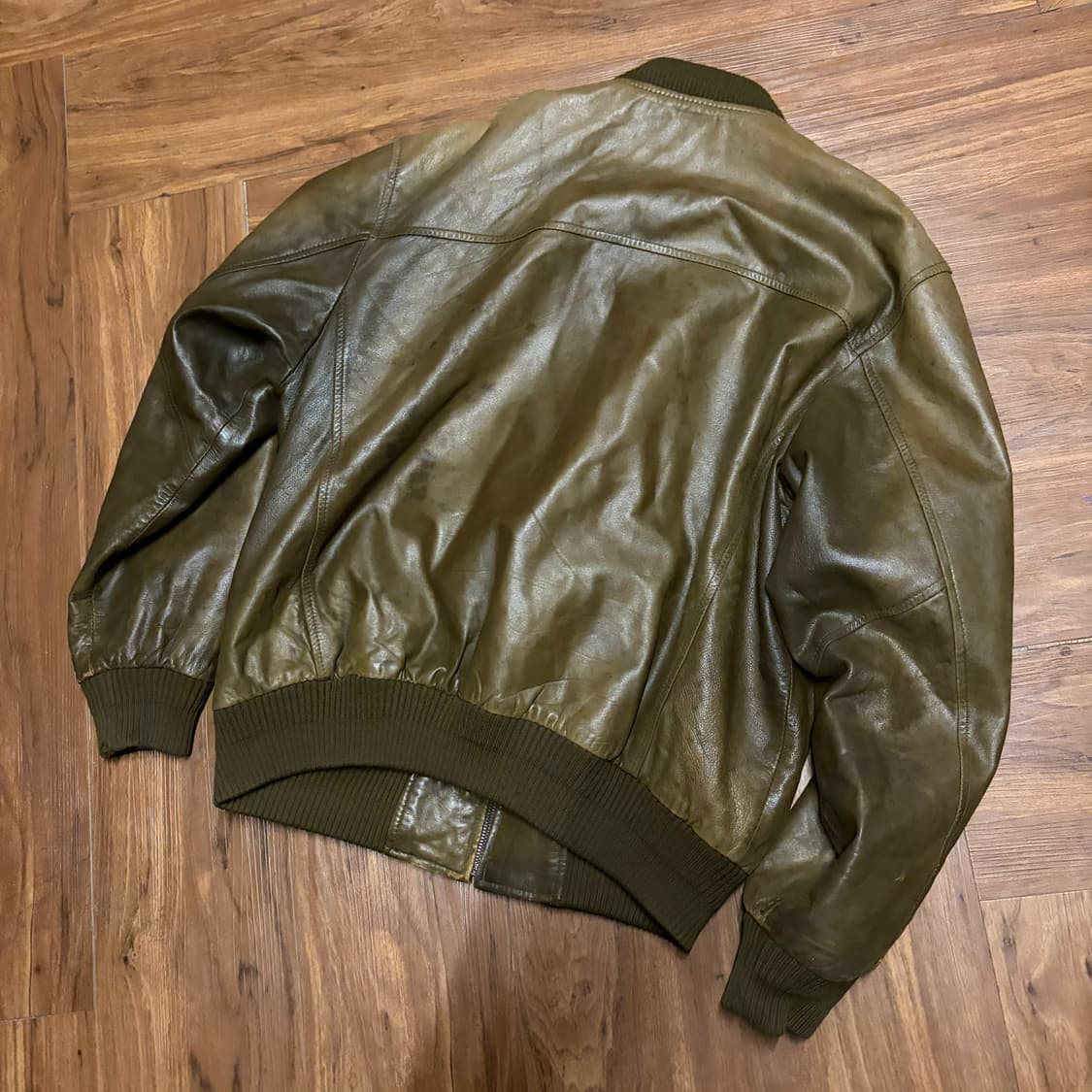 90S JAPAN LAMB LEATHER KHAKI BOMBER 상품이미지2