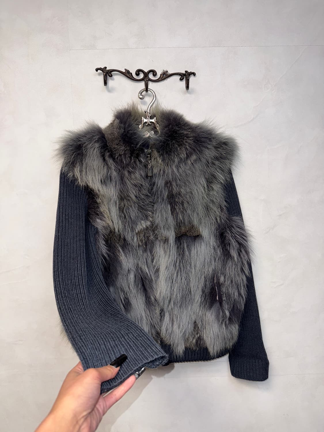 Ash gray fox fur knit zipup 상품이미지2