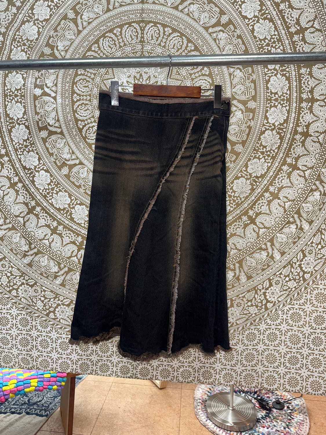 빈티지 보헤미안 흑청 데님스커트  상품이미지3