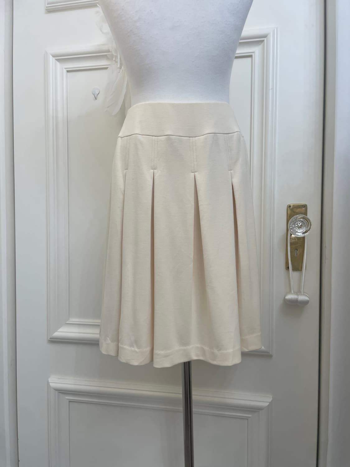 cream pleats cotton midi skirt(size-M) 상품이미지4