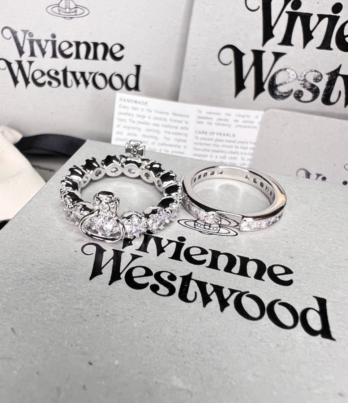 비비안웨스트우드 아카이브 크리스탈 큐빅 orb 2단 레이어링 반지 상품이미지5