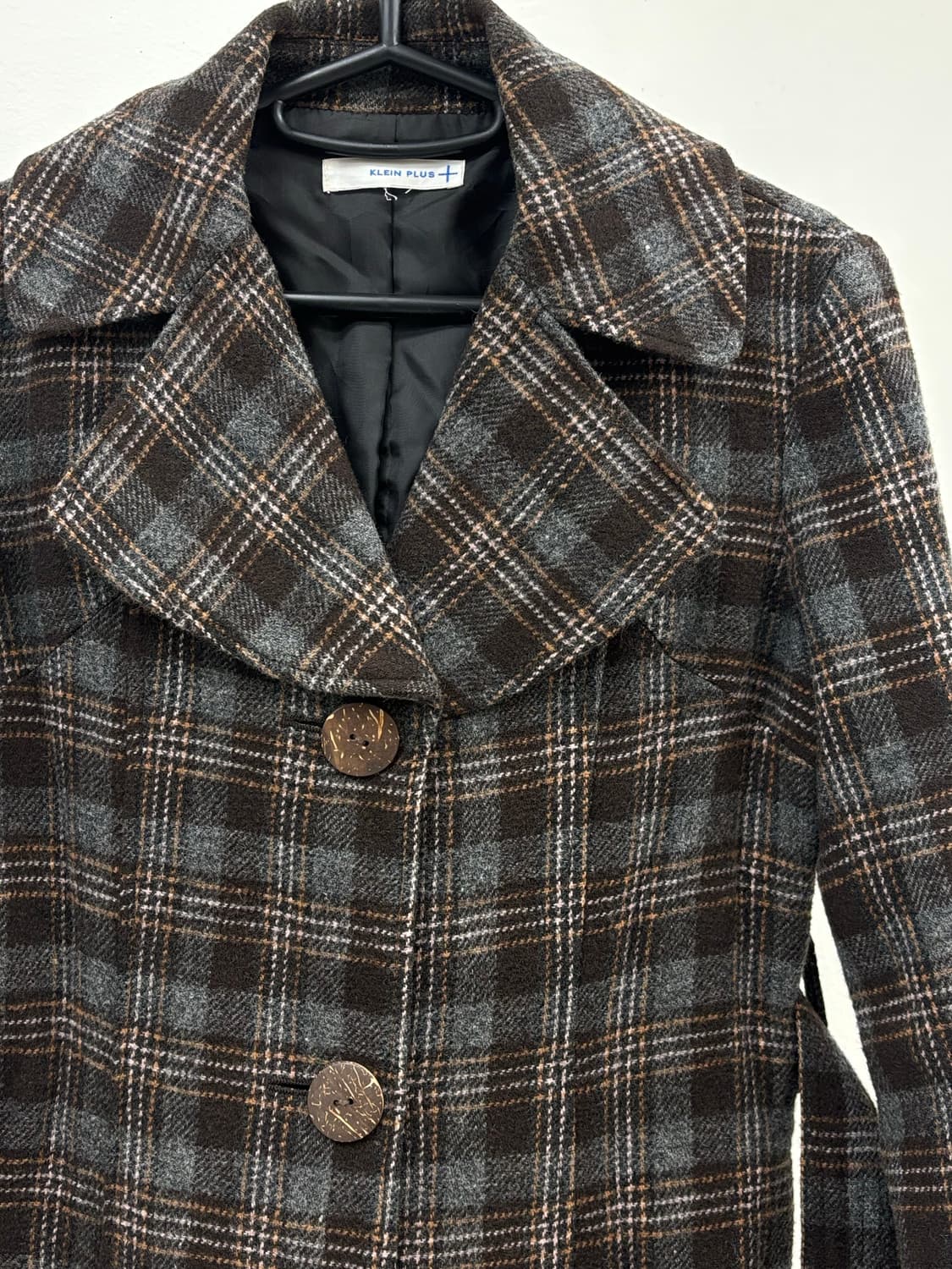 빈티지 브라운 체크 원피스 울 코트 상품이미지6