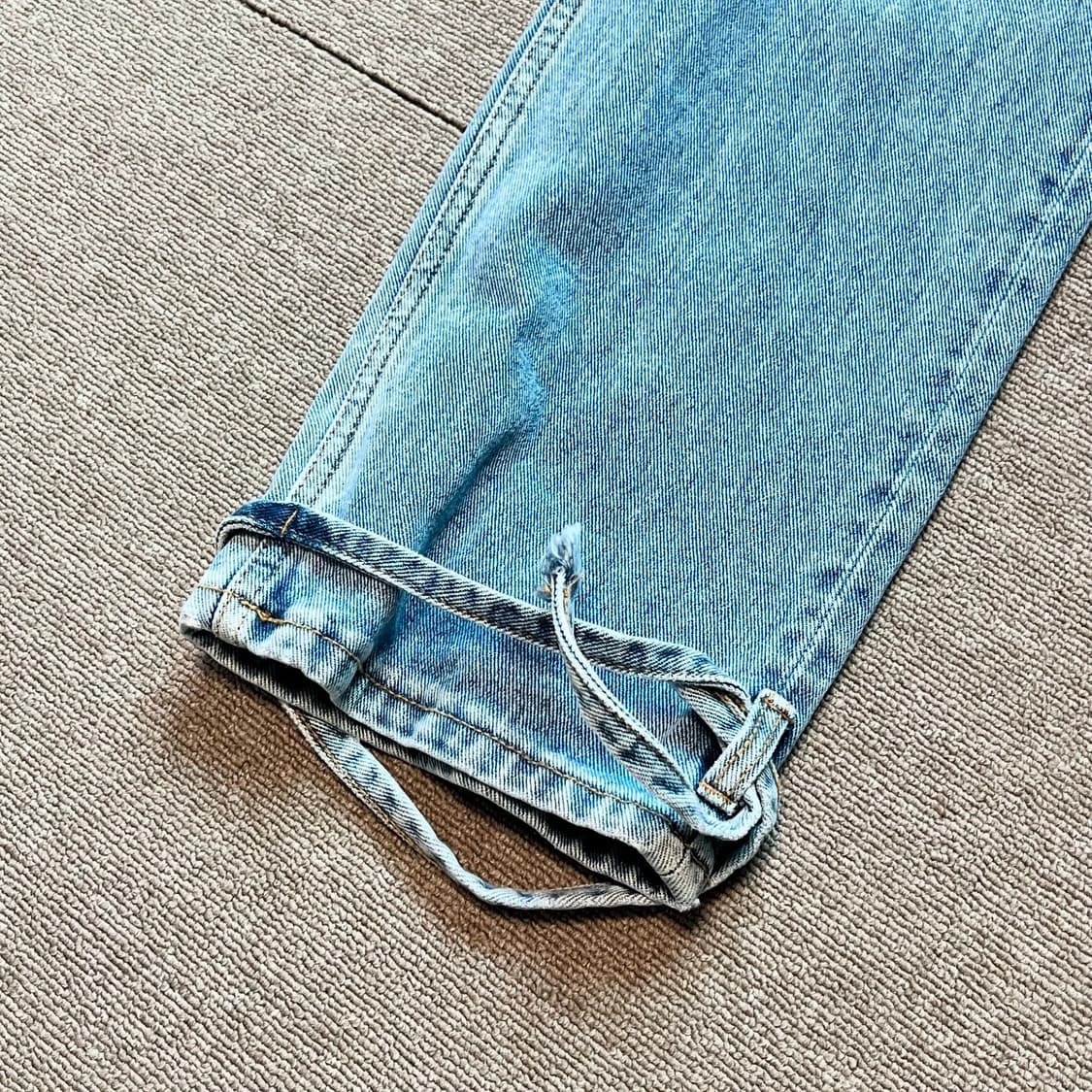 밑단 끈 워싱 데님 일자 청바지 상품이미지3