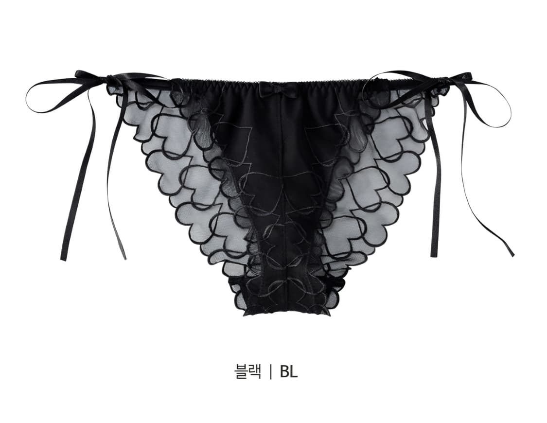 에메필 aimerfeel) 러블리 하트 레이스 블랙 끈 시스루 리본 팬티 상품이미지1