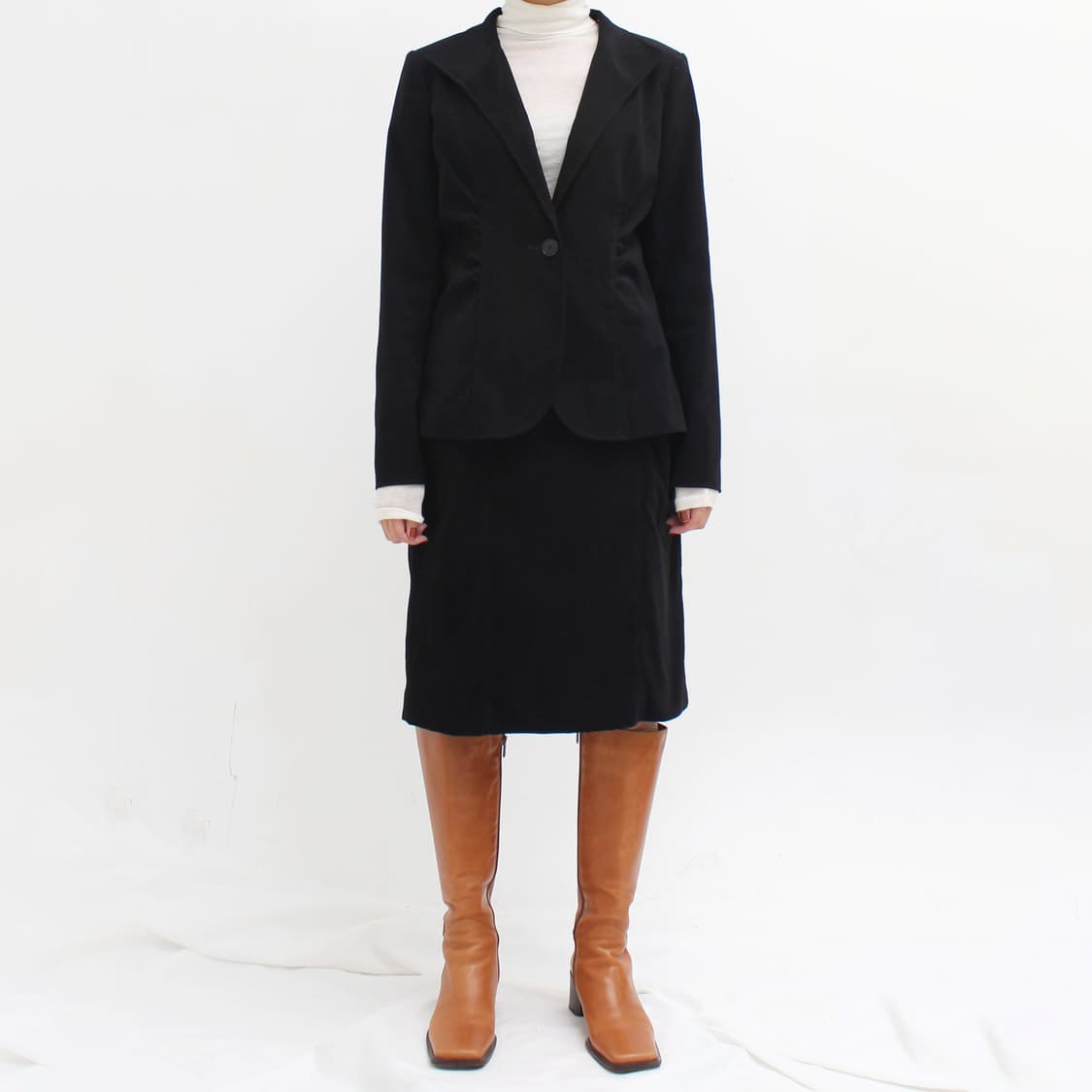 일본 빈티지 셔링 블랙 정장 자켓 스커트 셋업 세트 상품이미지2