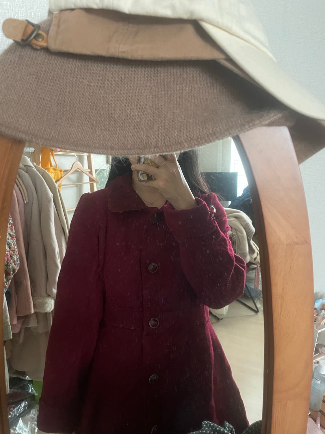 모리걸 빈티지 엑시즈팜 레드 롱 코트 상품이미지5