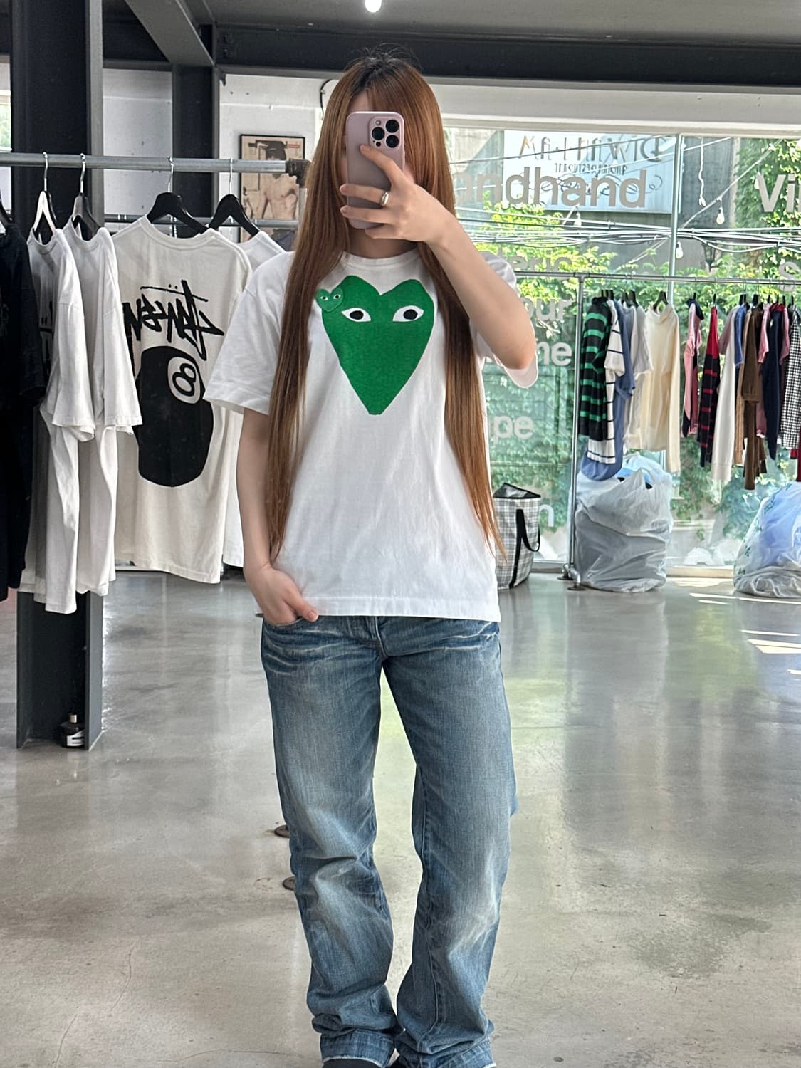 꼼데가르송 플레이 그린 더블하트 반팔티 상품이미지3