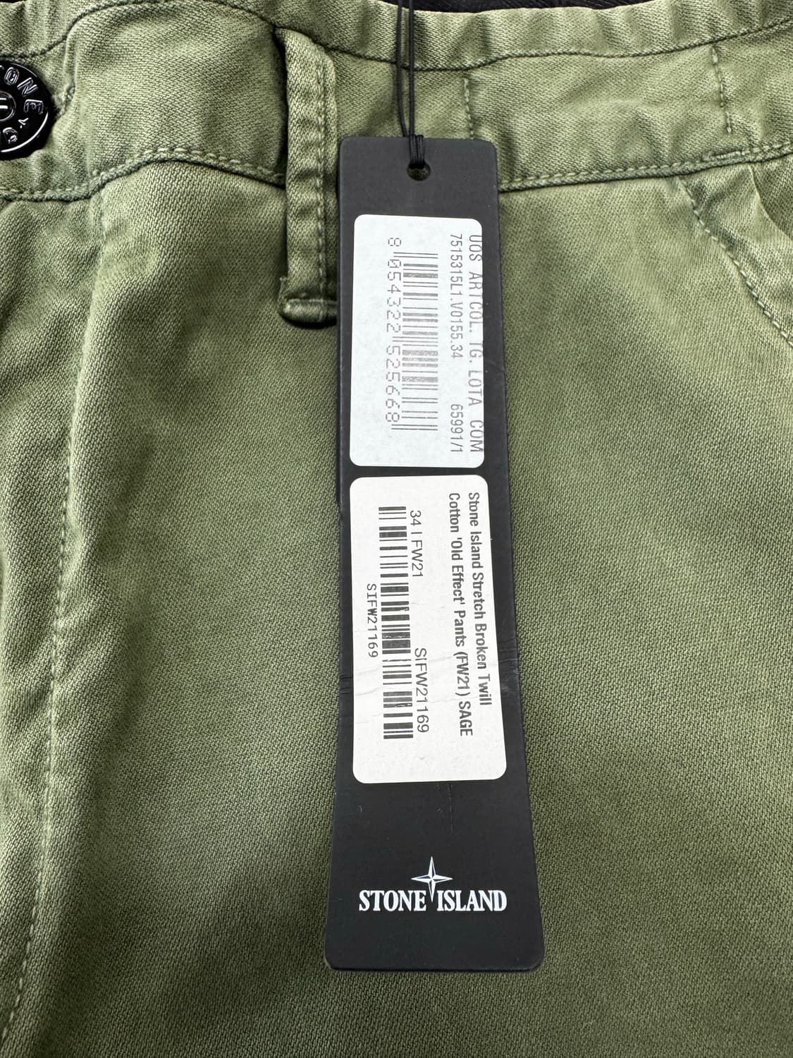 스톤아일랜드 스트레치 브로큰 트윌 코튼 올드 이펙트 팬츠 올리브 상품이미지3