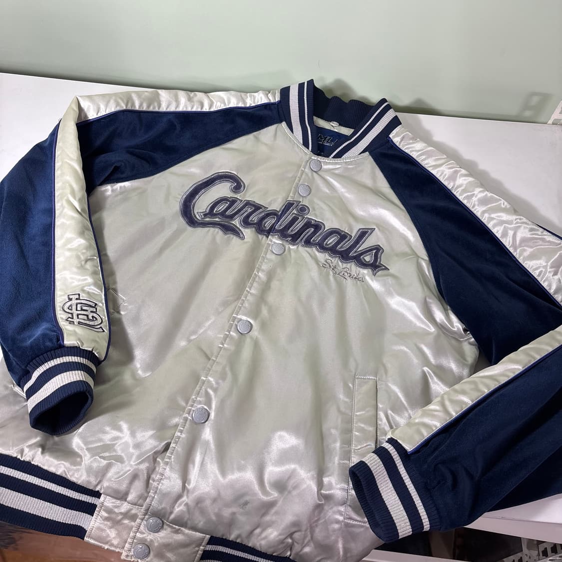 95-100 MLB 실버 벨벳배색 세인트루이스 바시티자켓 상품이미지1