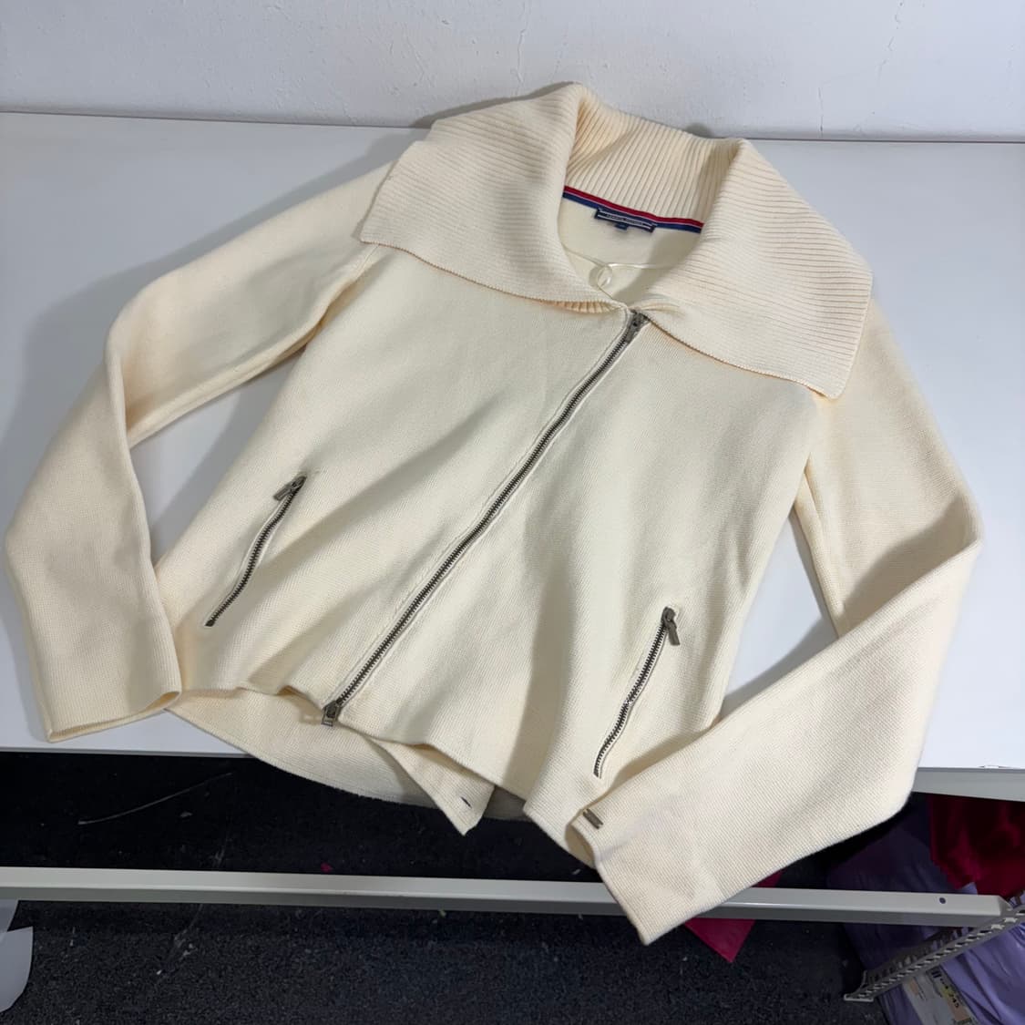 우먼M 타미힐피거 아이보리 오픈카라 니트집업 상품이미지1