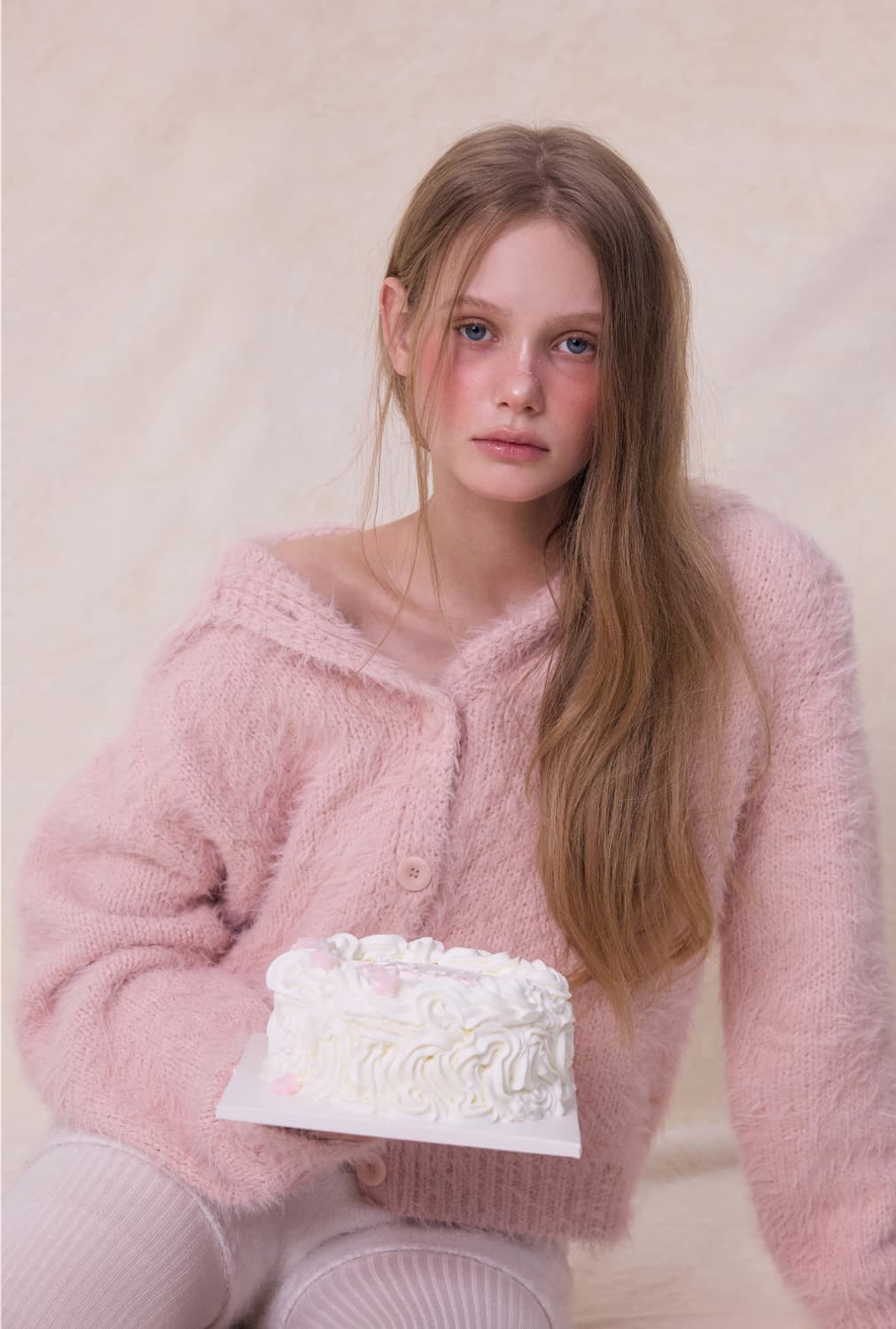 더오유 세일러 하이넥 니트 가디건 베이비 핑크 상품이미지3