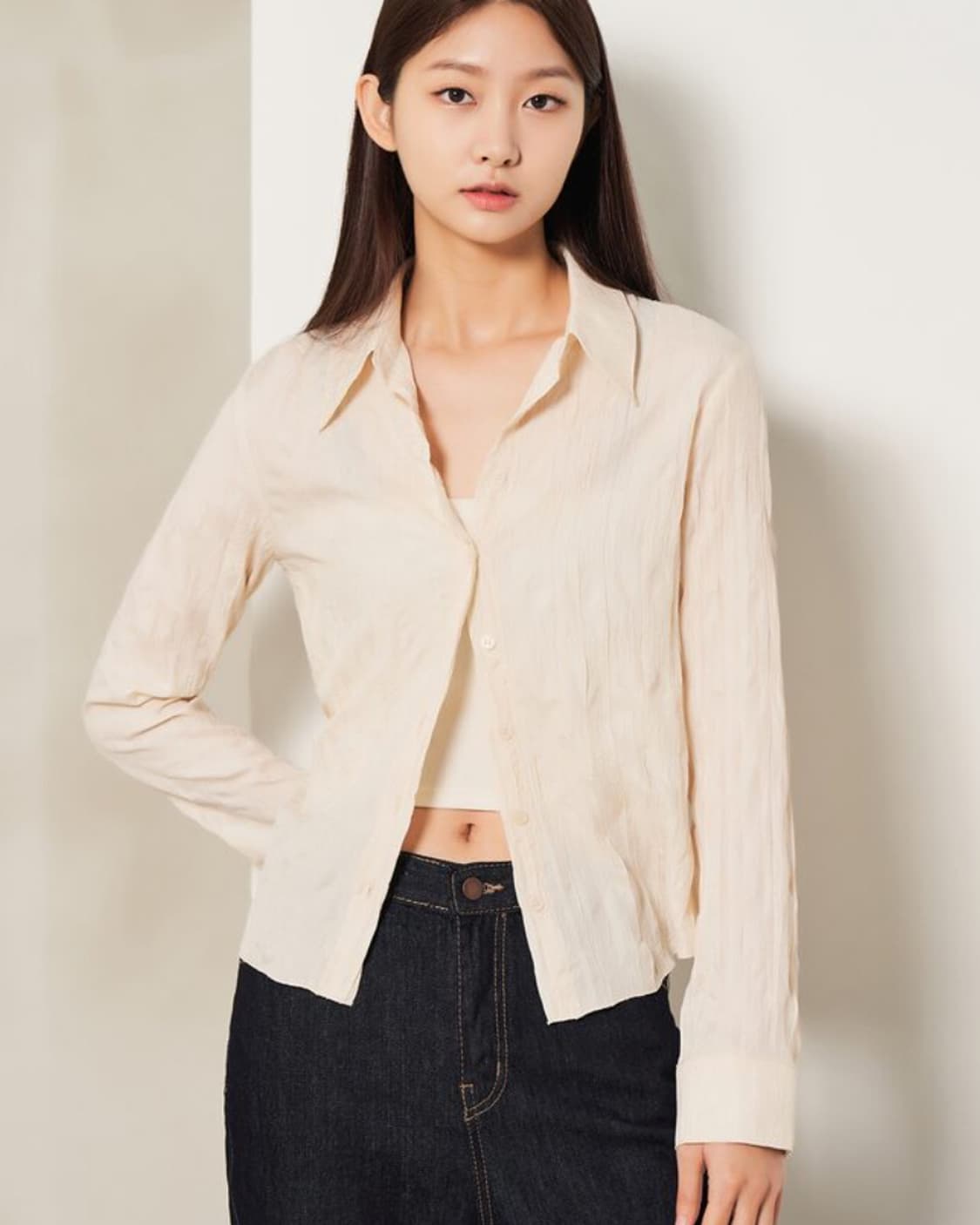 새상품) 에잇세컨즈 링클 셔츠 아이보리 s 상품이미지3