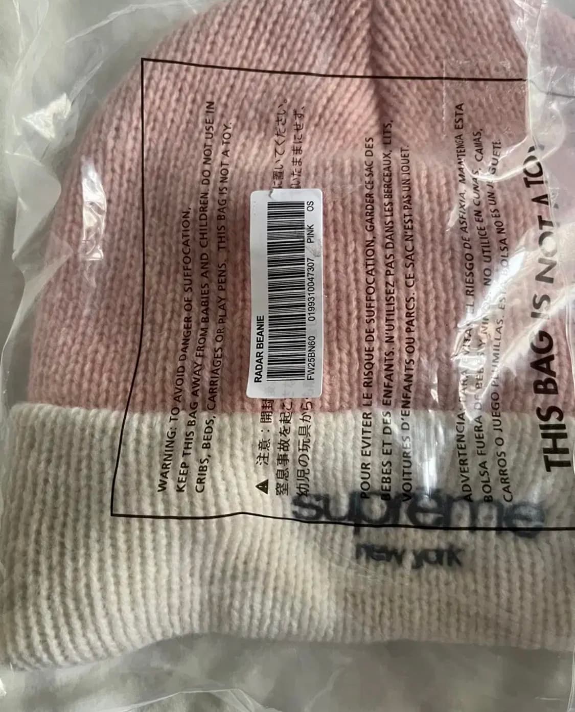 슈프림 25 FW니트 비니 모자 핑크/화이트 상품이미지4