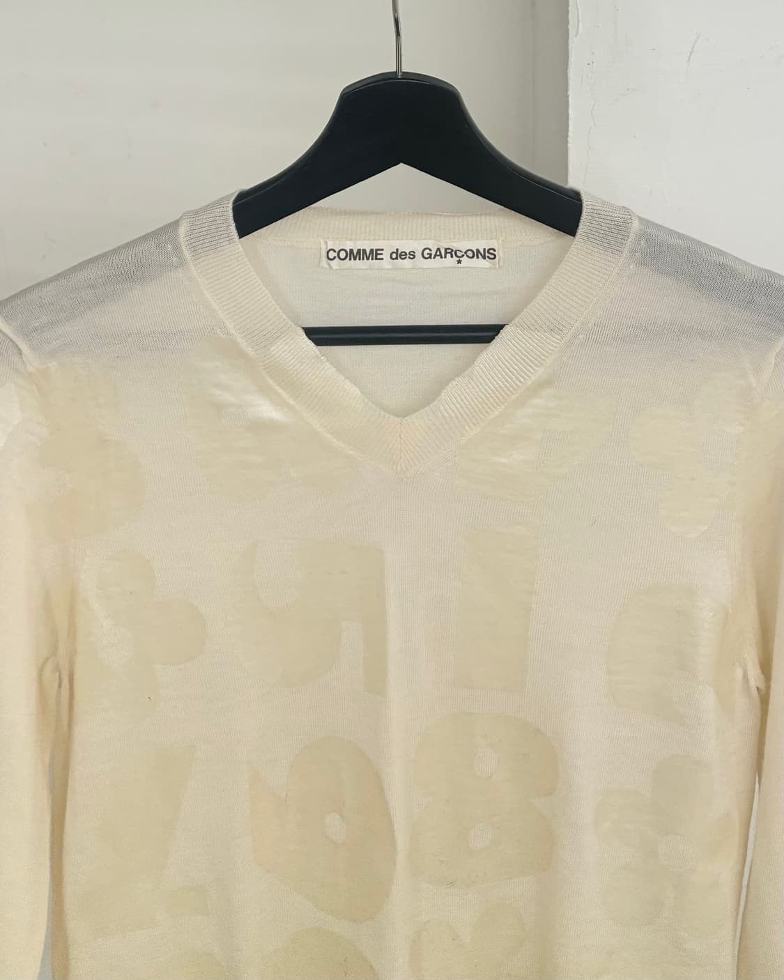 꼼데가르송 아이보리 브이넥 시스루 니트 상품이미지2