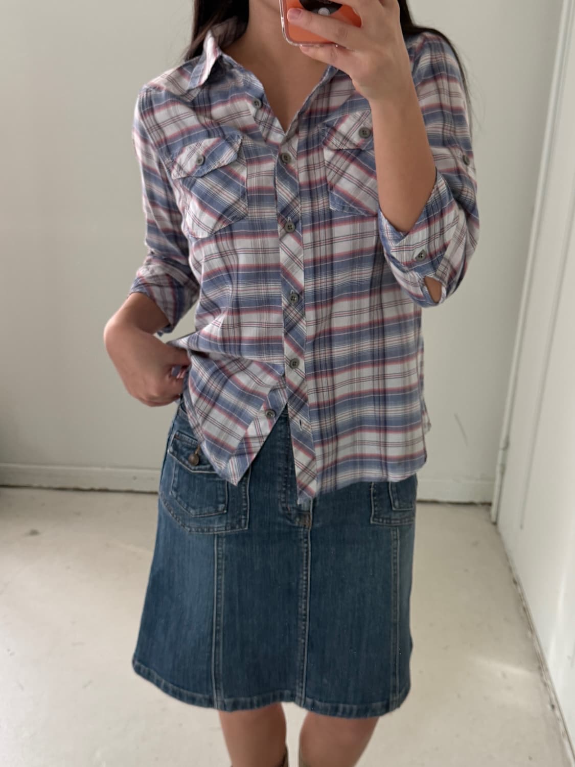 일본빈티지 체크 칠부반팔 셔츠 상품이미지2