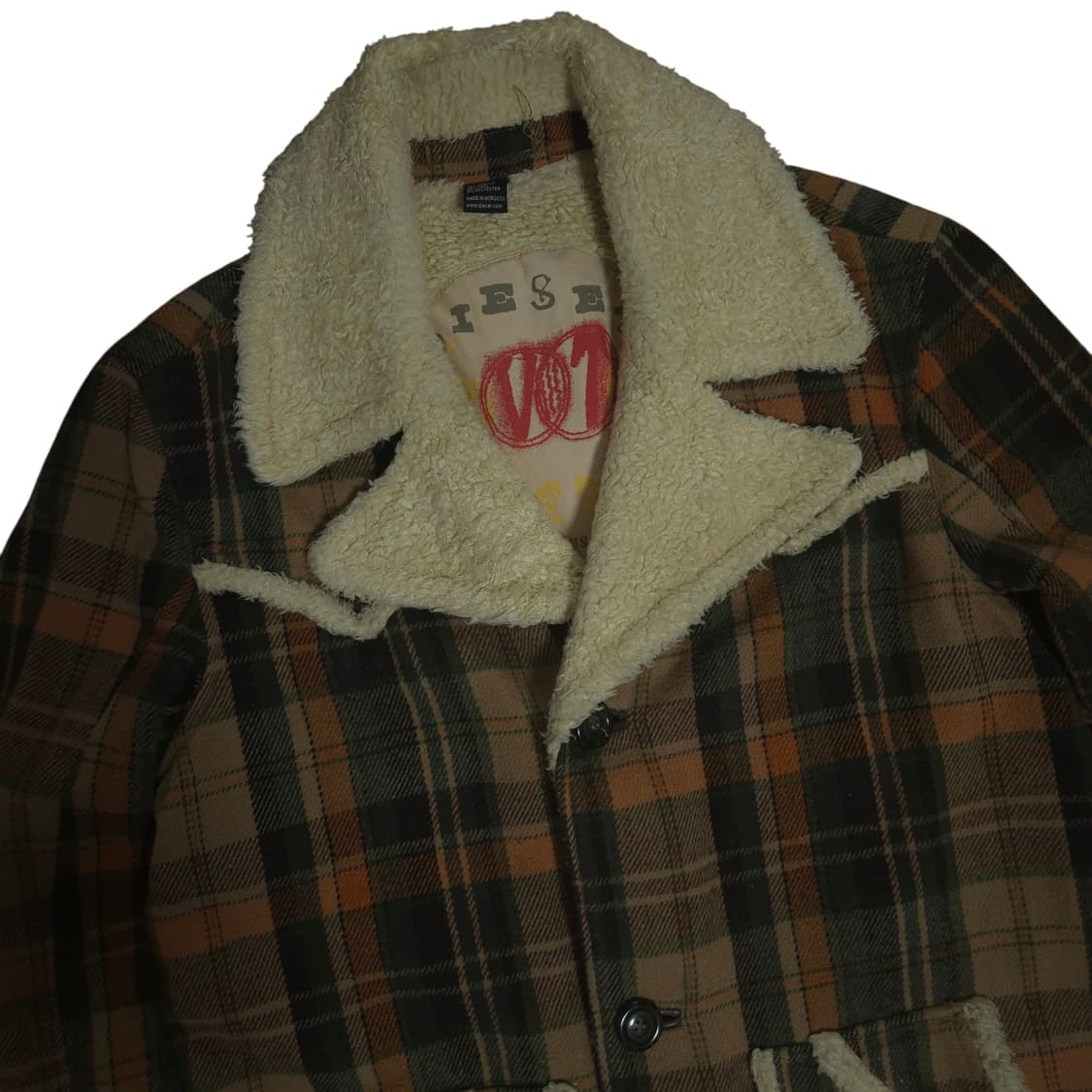 디젤 체크 브라운 쉐르파 코트 상품이미지2