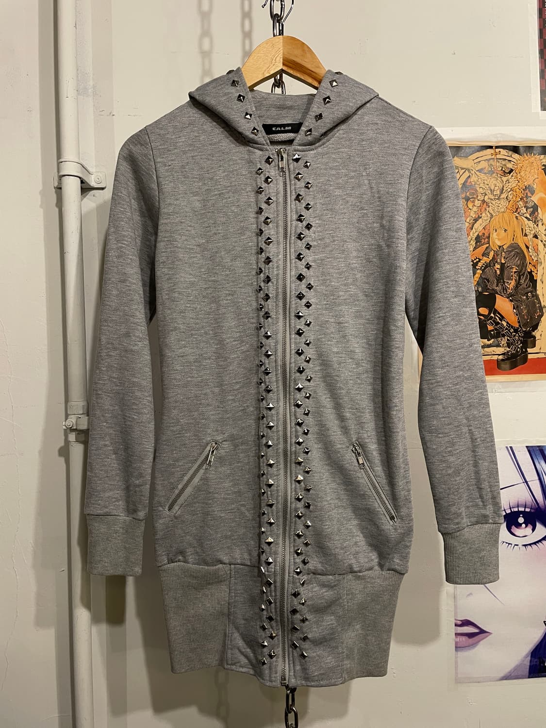 스터드 그레이 롱 후드집업 펑크 y2k 상품이미지2