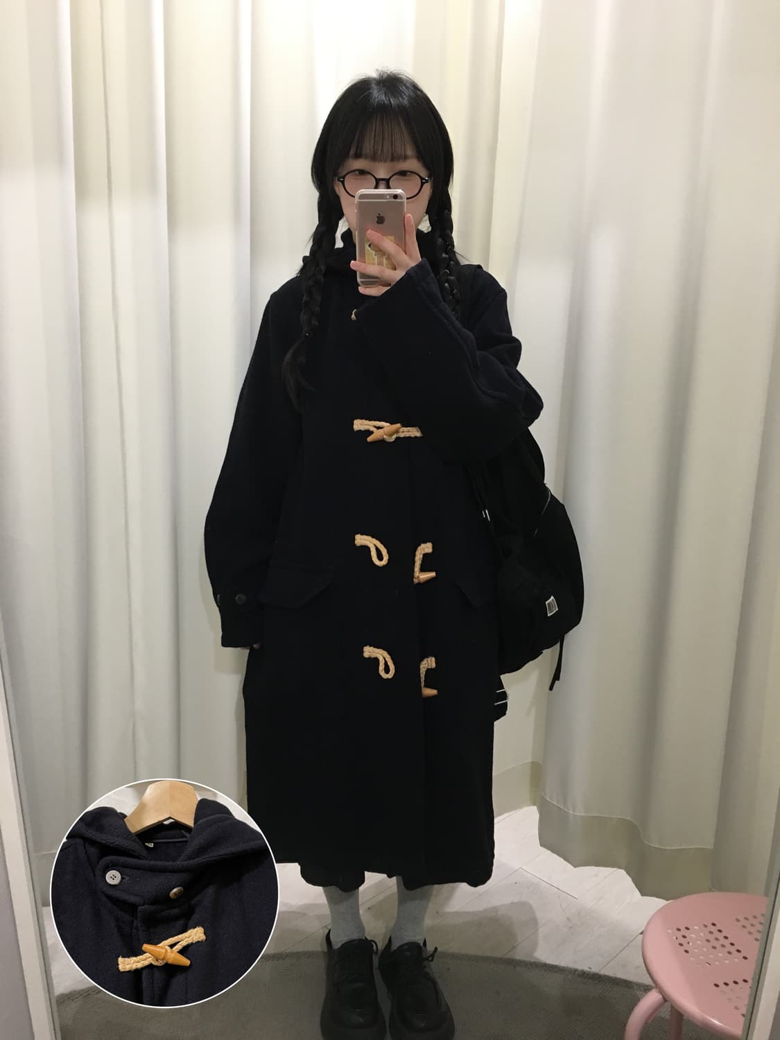 다크 네이비 후드 더플 코트 상품이미지1