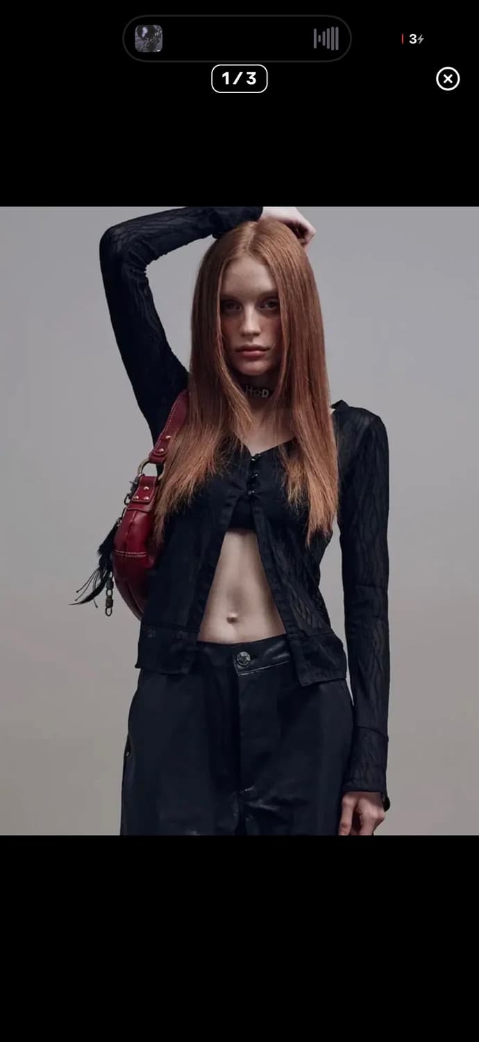 힐다 메쉬 웨이브 가디건 블랙 상품이미지1