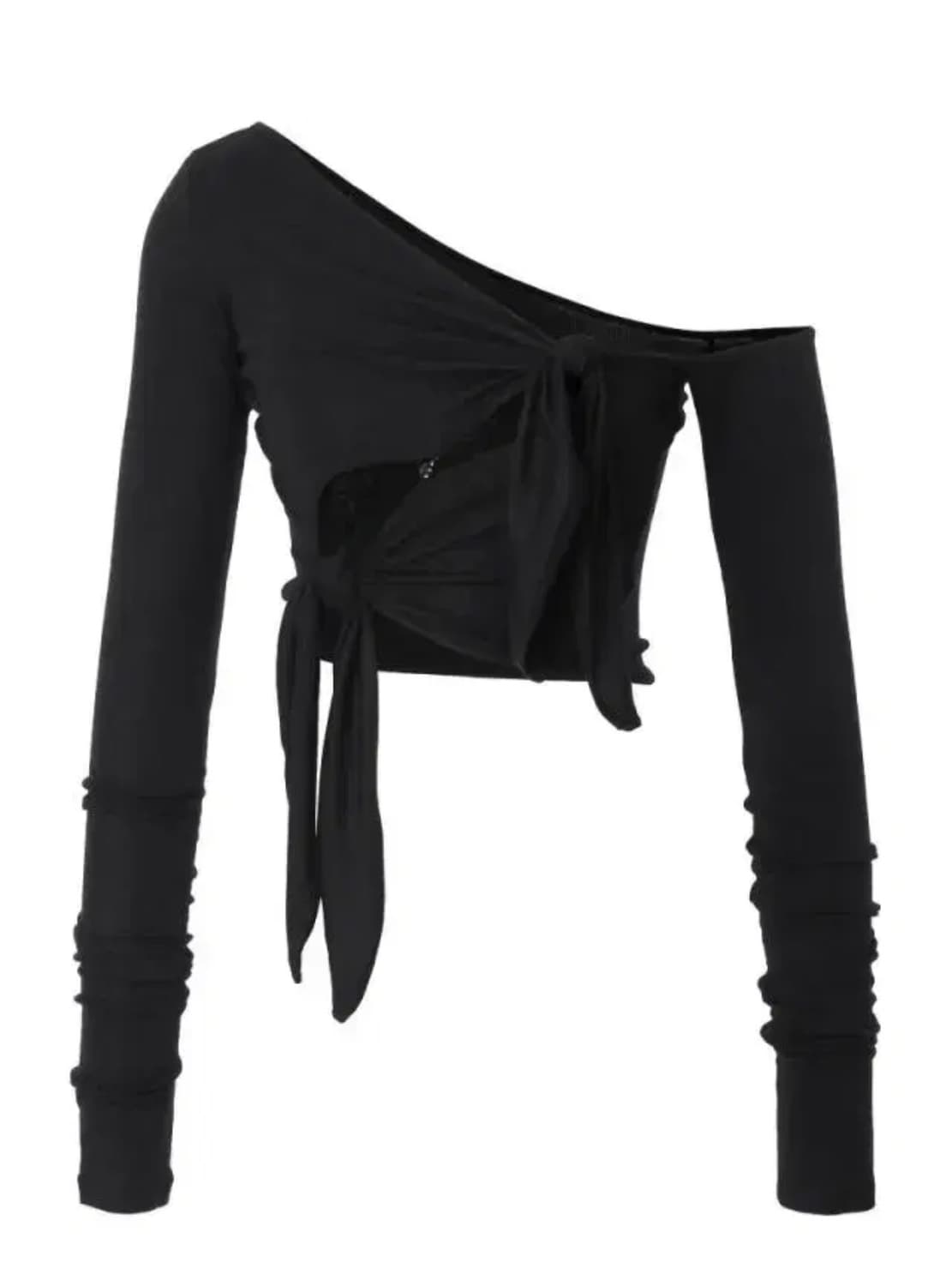 쓰리타임즈 타이 원숄더 가디건 블랙 상품이미지1