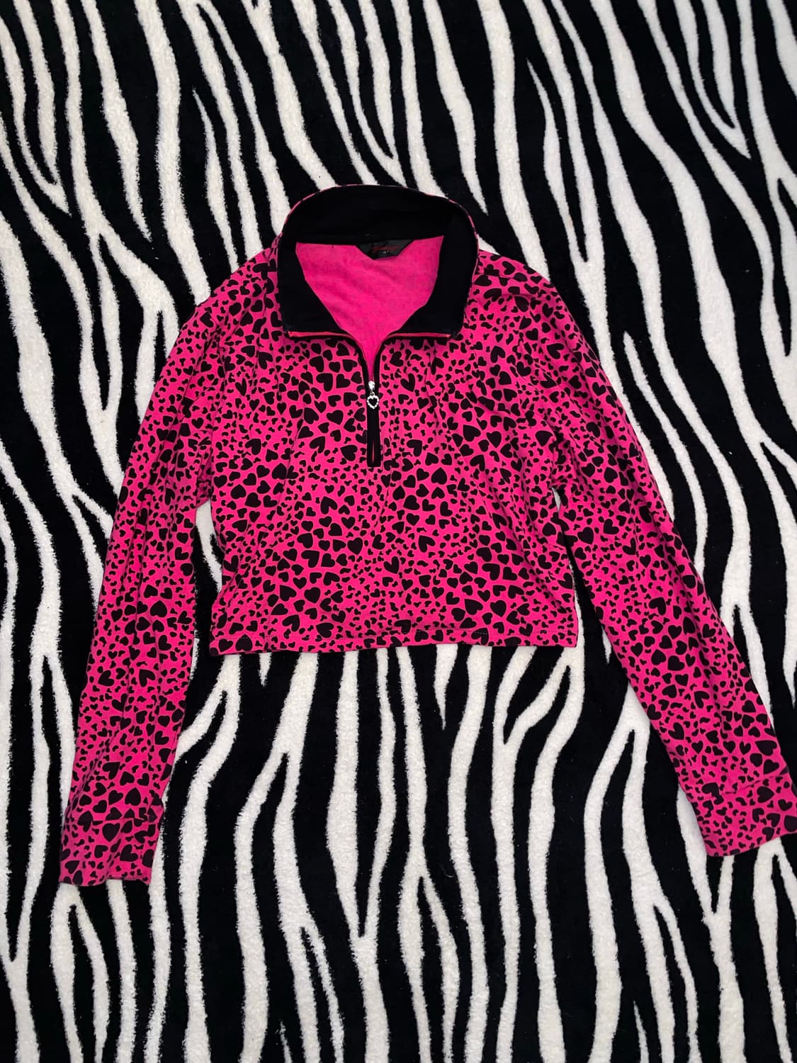 핑크 하트 호피 크롭티 상품이미지1