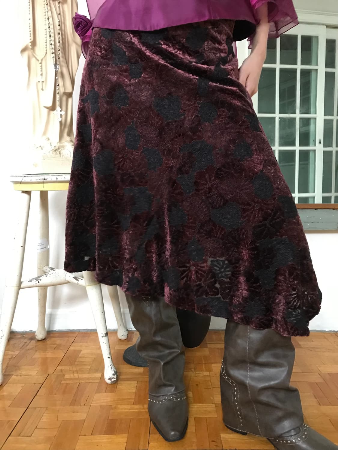 vintage velvet pattern skirt (26inch) 상품이미지1