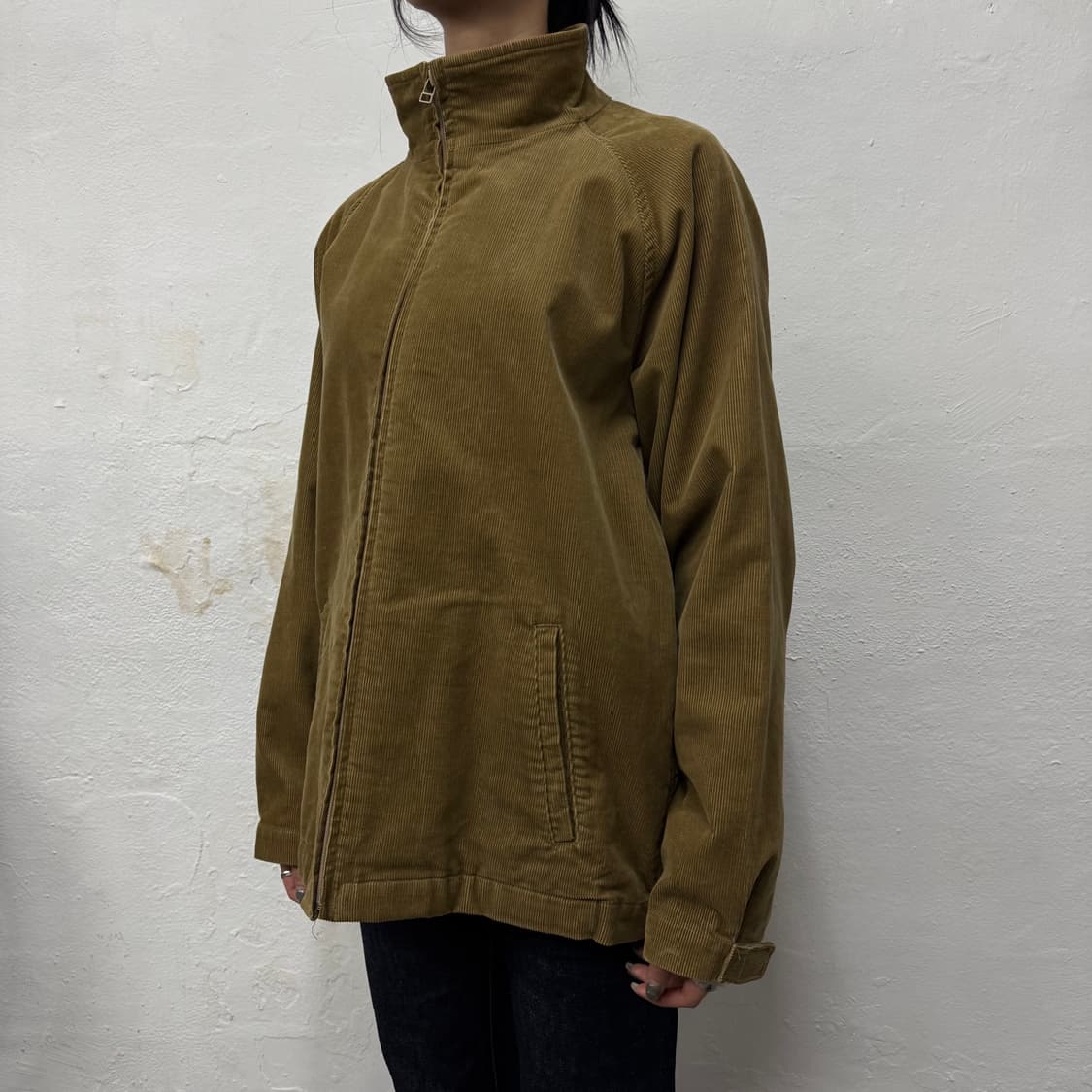 빔즈(OLD BEAMS) 브라운 코튼 코듀로이 하이넥 풀집업 블루종 자켓 상품이미지1