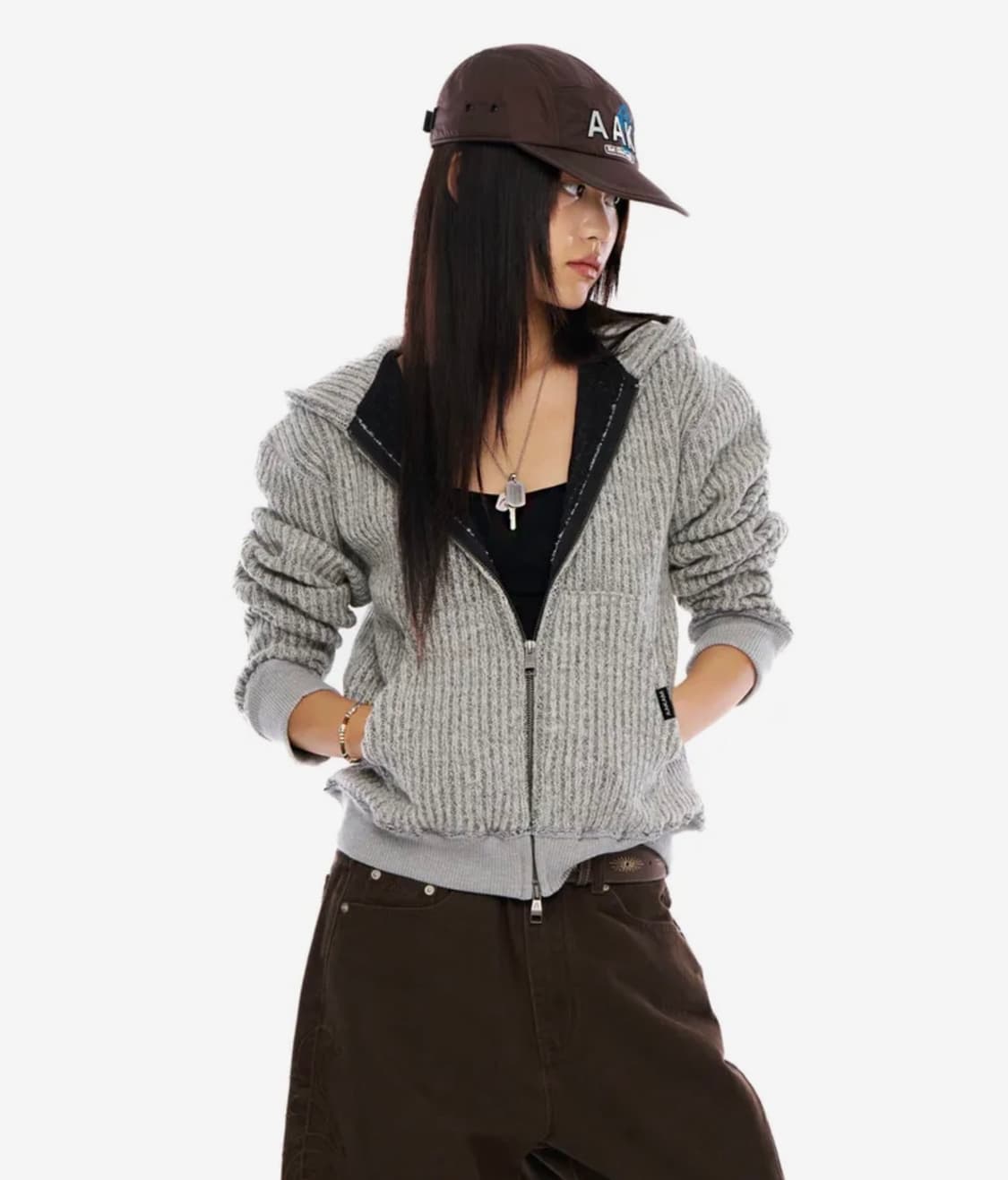 아캄 보카시 니트 집업 후디 (그레이) 상품이미지1