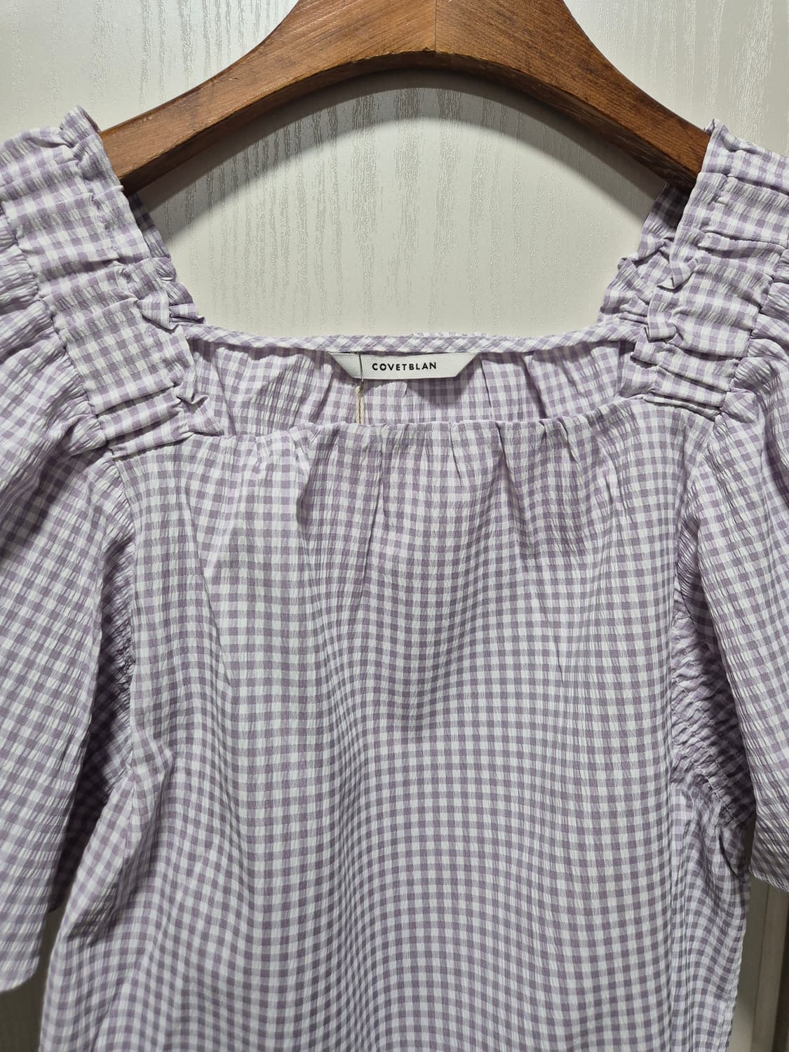 (세일)(새상품)코벳블랑 깅엄 체크 블라우스 퍼프 반팔 상품이미지5